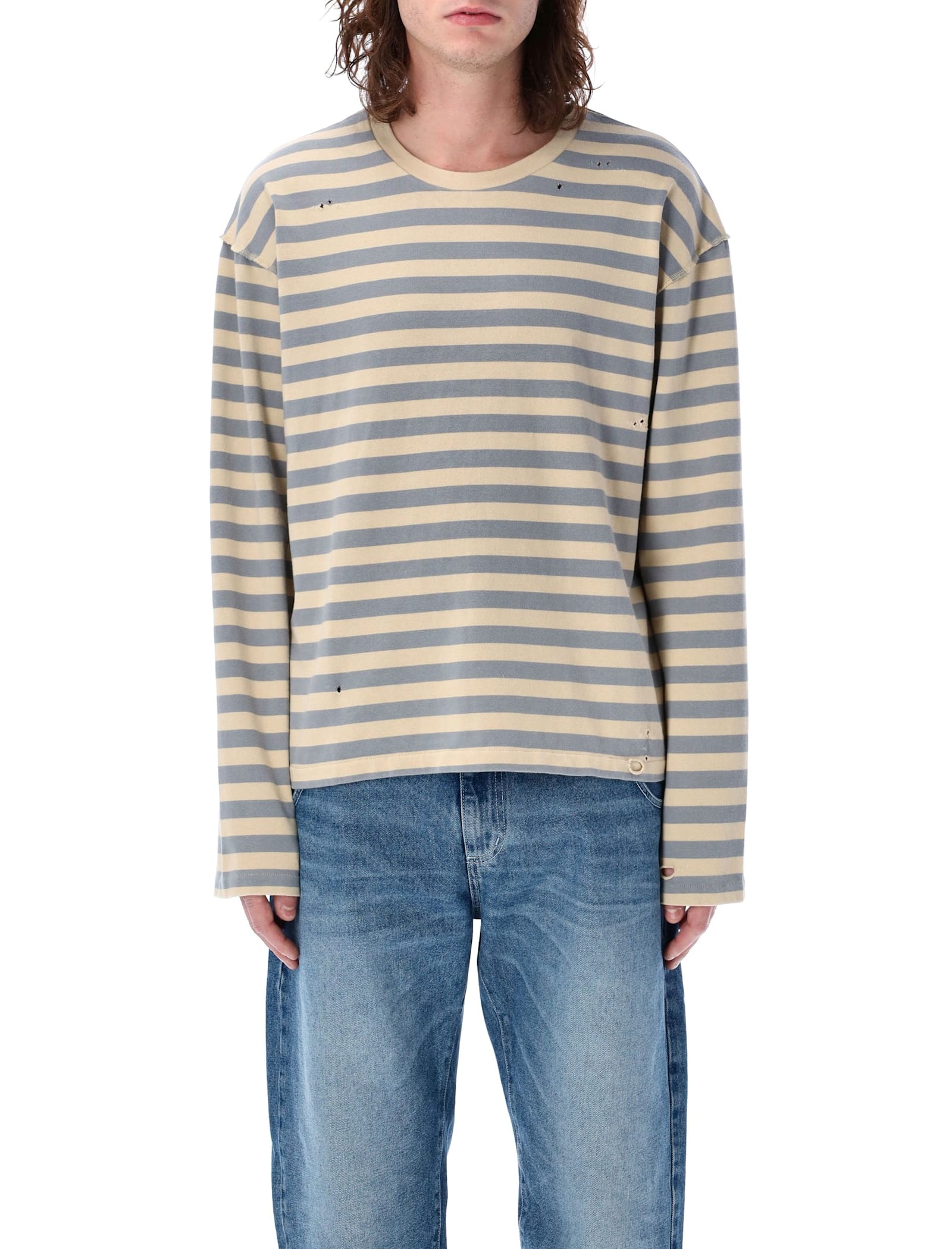 Mfpen Wide Stripe Sweatshirt In Grey Beige Stripe