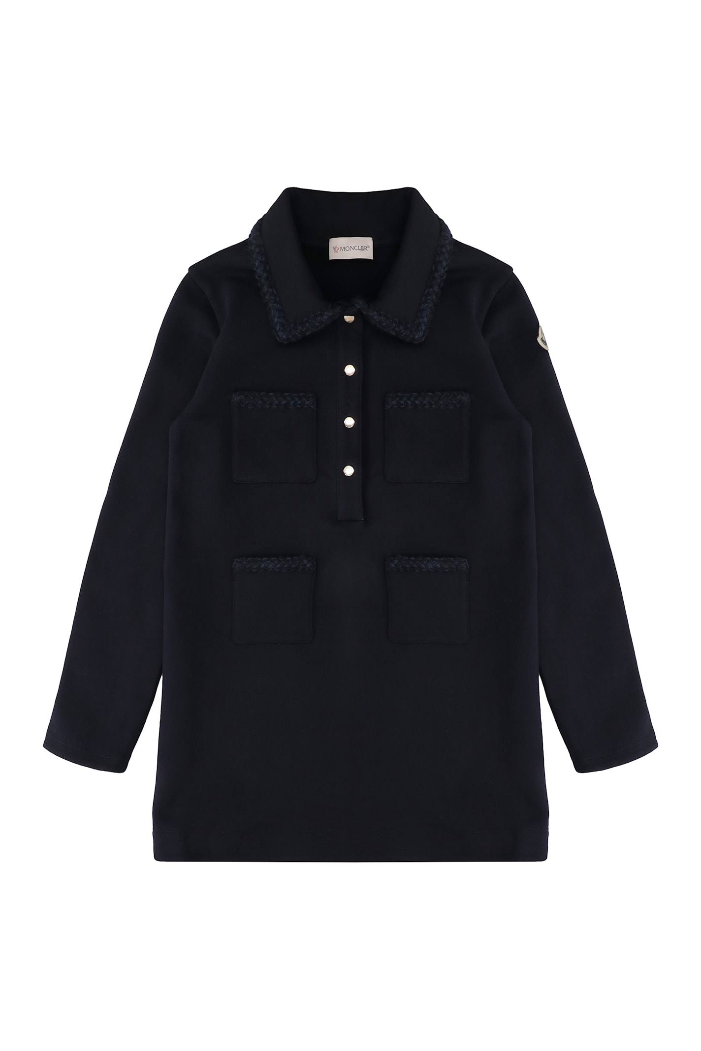 Moncler Girl's Knitted Trim Dress In Blue
