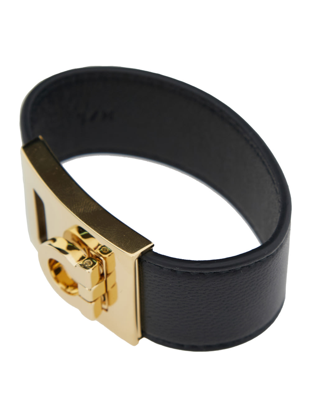 Shop Ferragamo Hug Black Bracelet With Gancini Detail In Smooth Leather Woman In Metallic