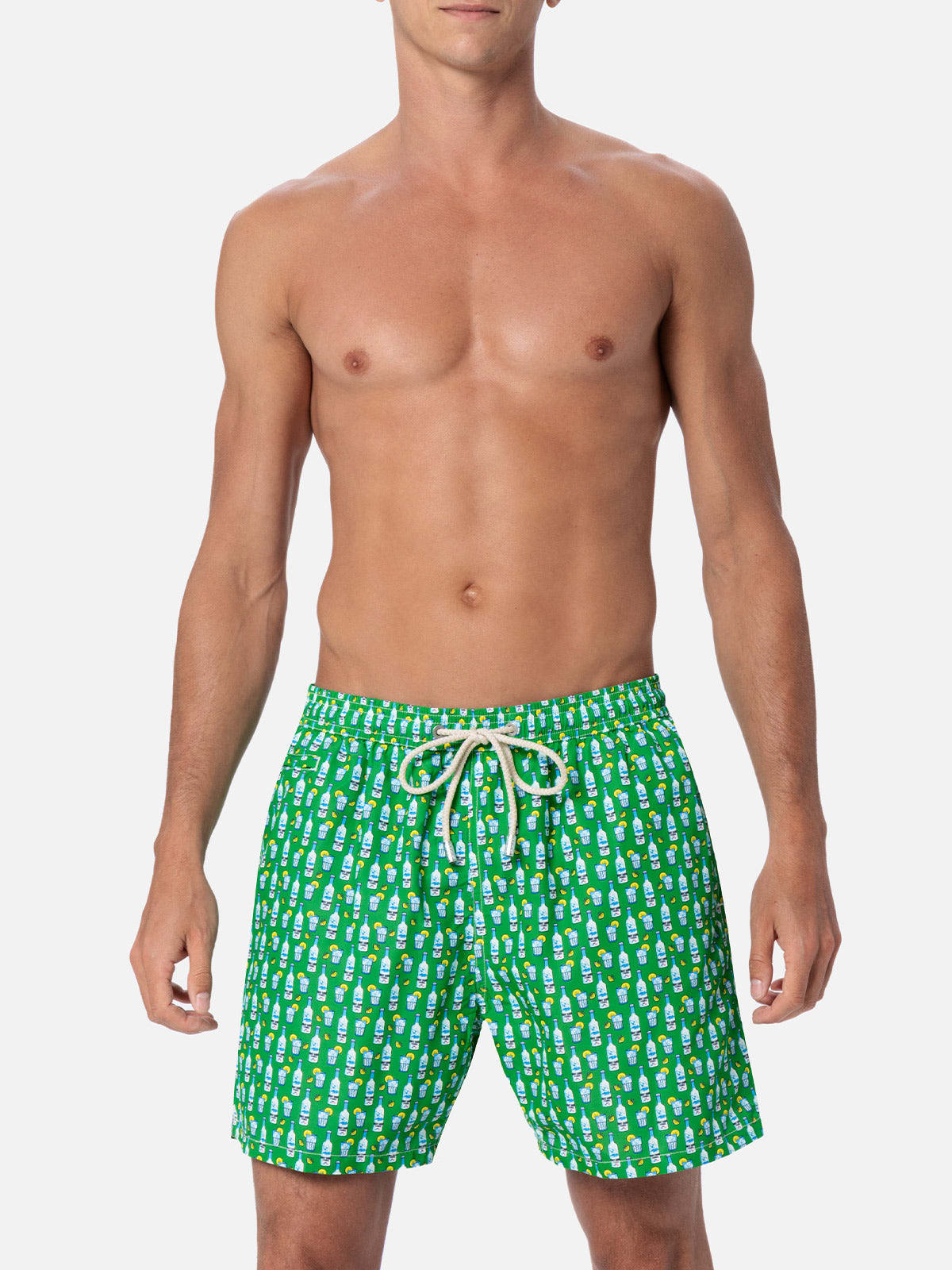 Shop Mc2 Saint Barth Man Lightweight Fabric Swim-shorts Lighting Micro Fantasy With Tequila Print In Green