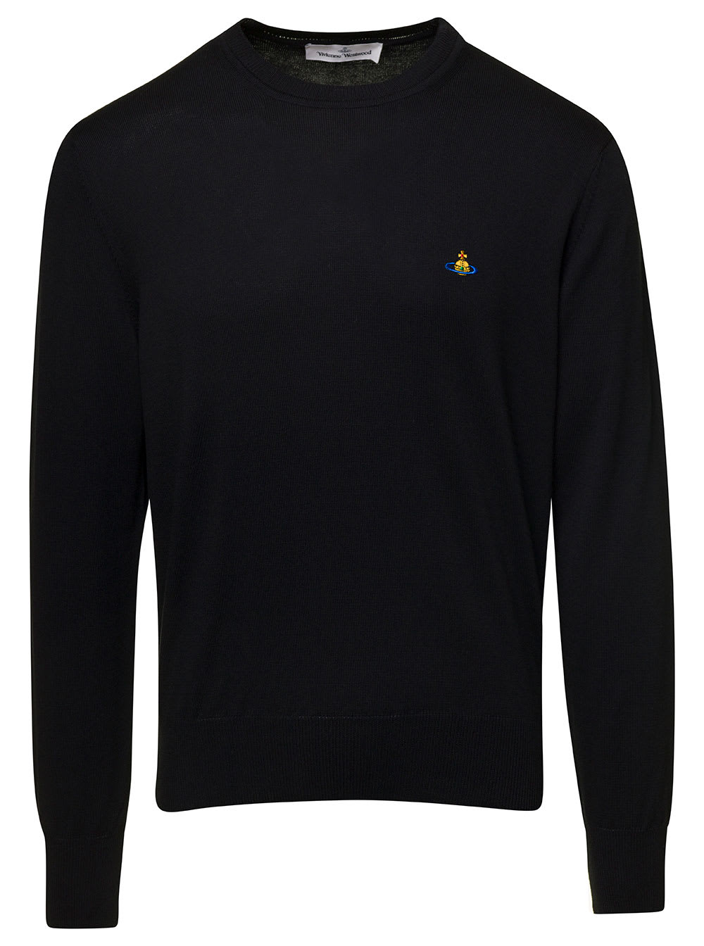 Vivienne Westwood Black Crewneck Sweater With Embroidered Logo In Wool Blend Man