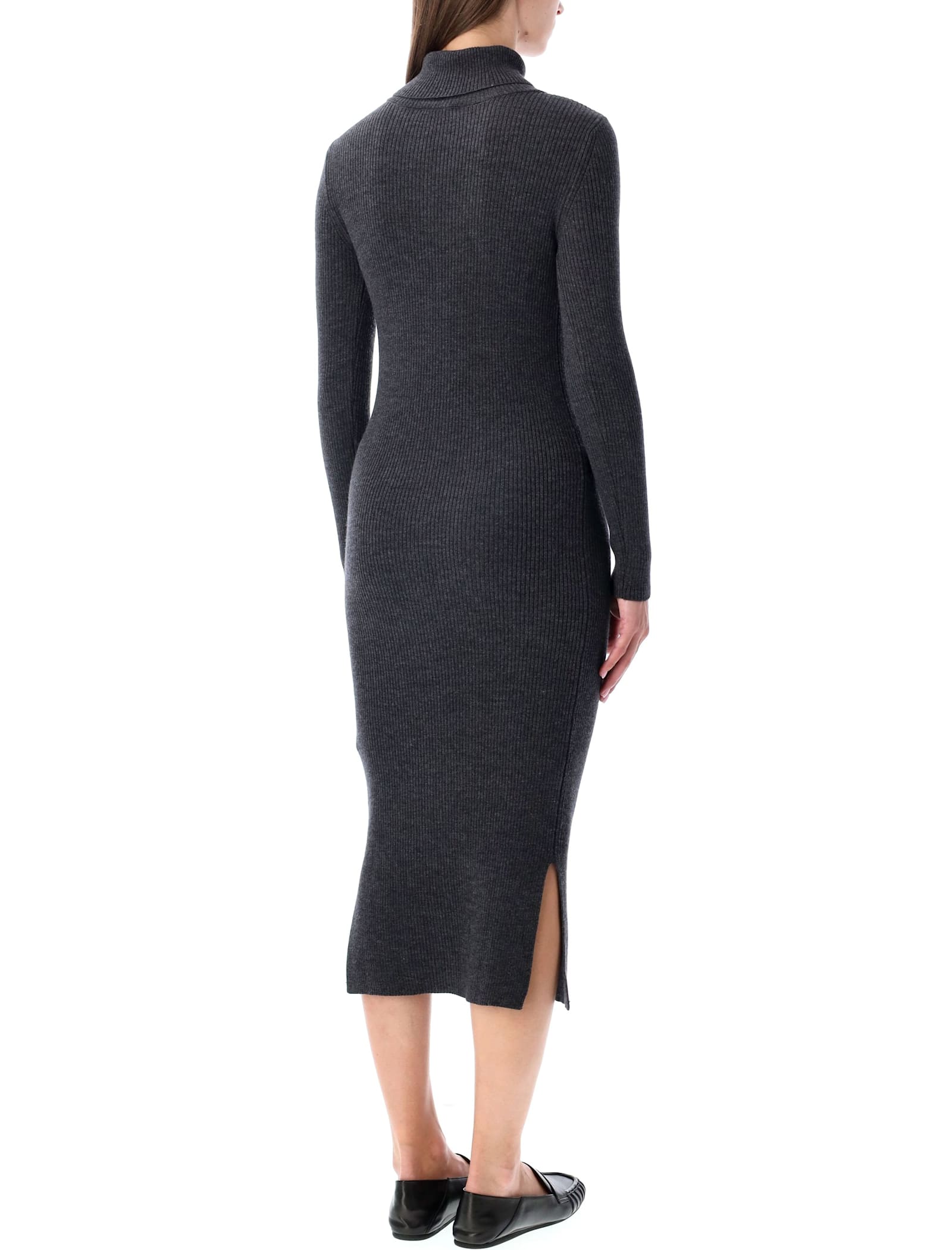 Sessun Charcoal Ribbed Knit Midi Dress With Buttons In Gray