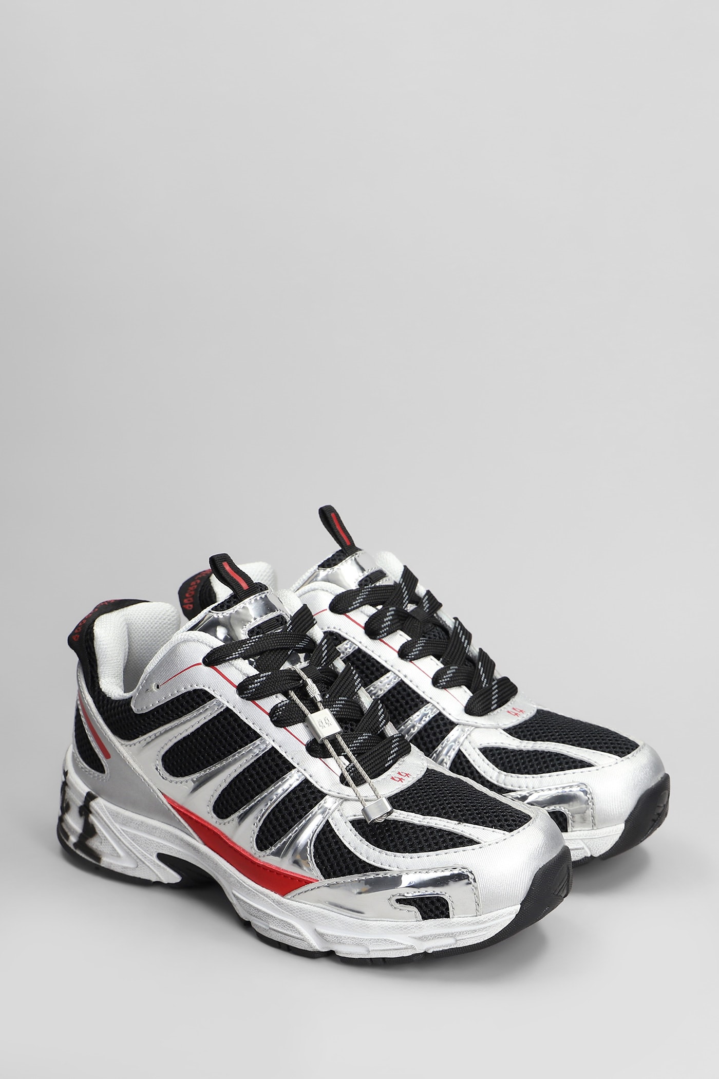 44 Label Group Dragger Sneakers In Silver Leather And Fabric In Silver