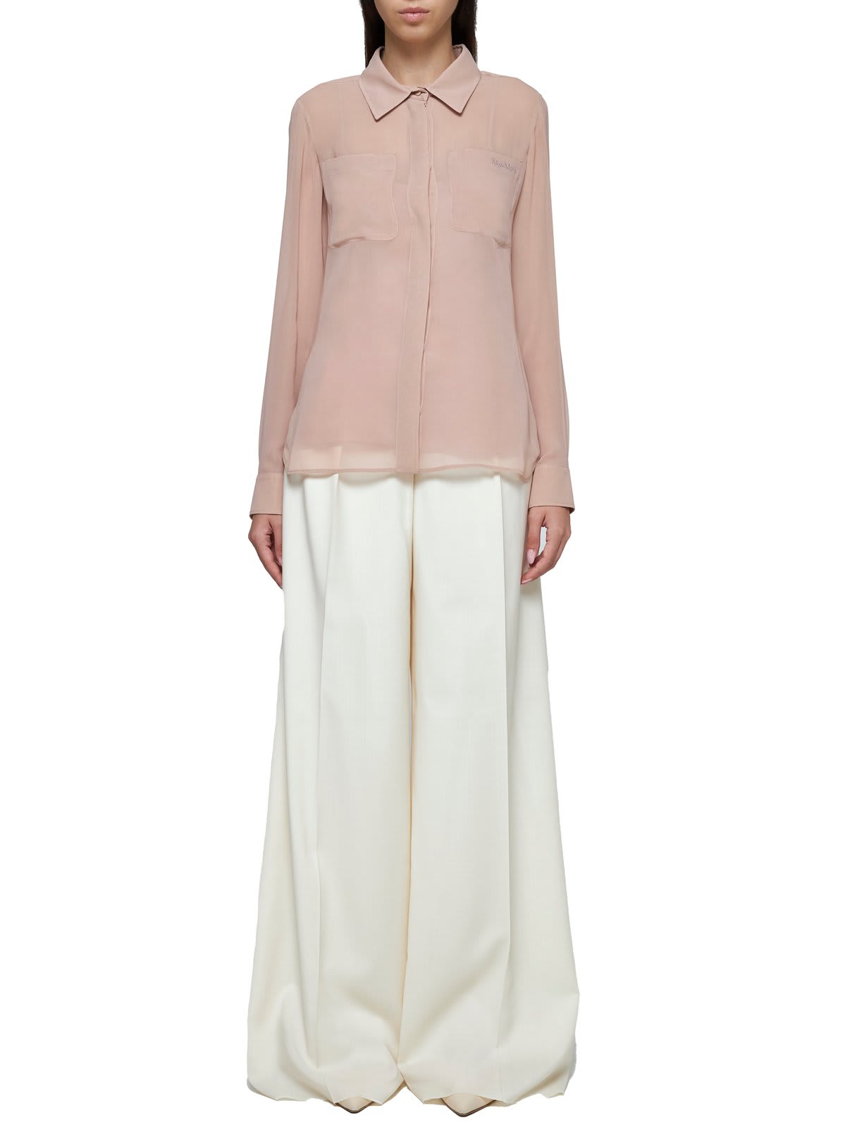 Max Mara Curved Hem Long-sleeved Shirt In Powder