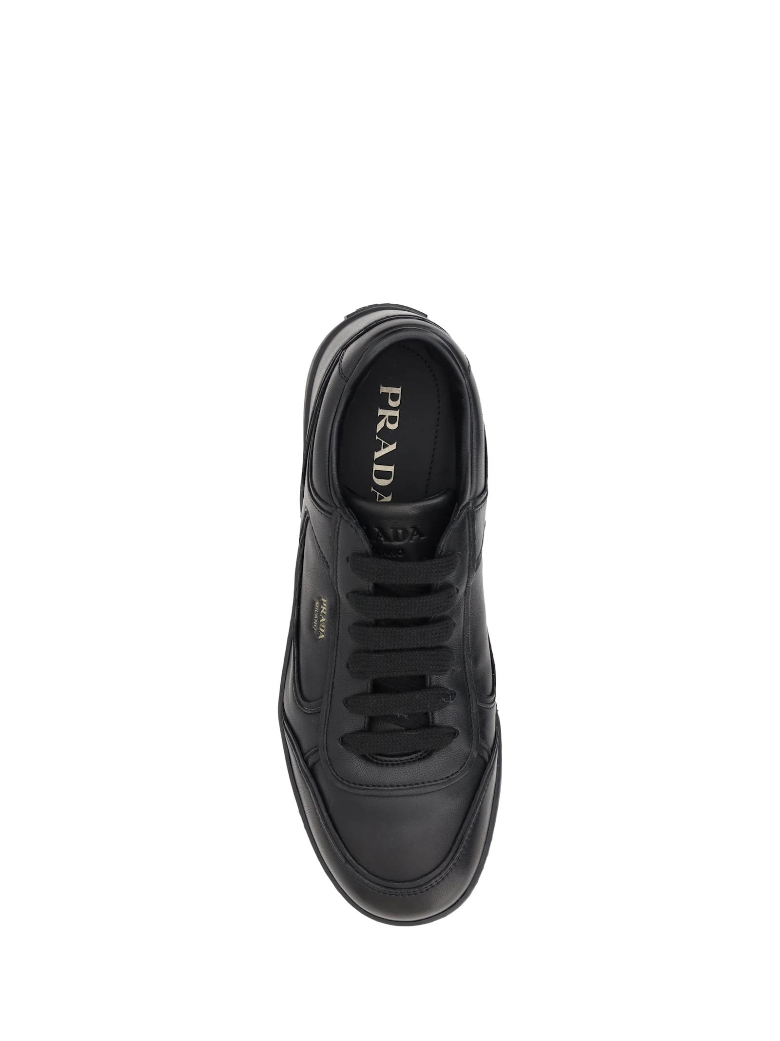 Prada Leather Sneakers With Flat Sole And Round Toe