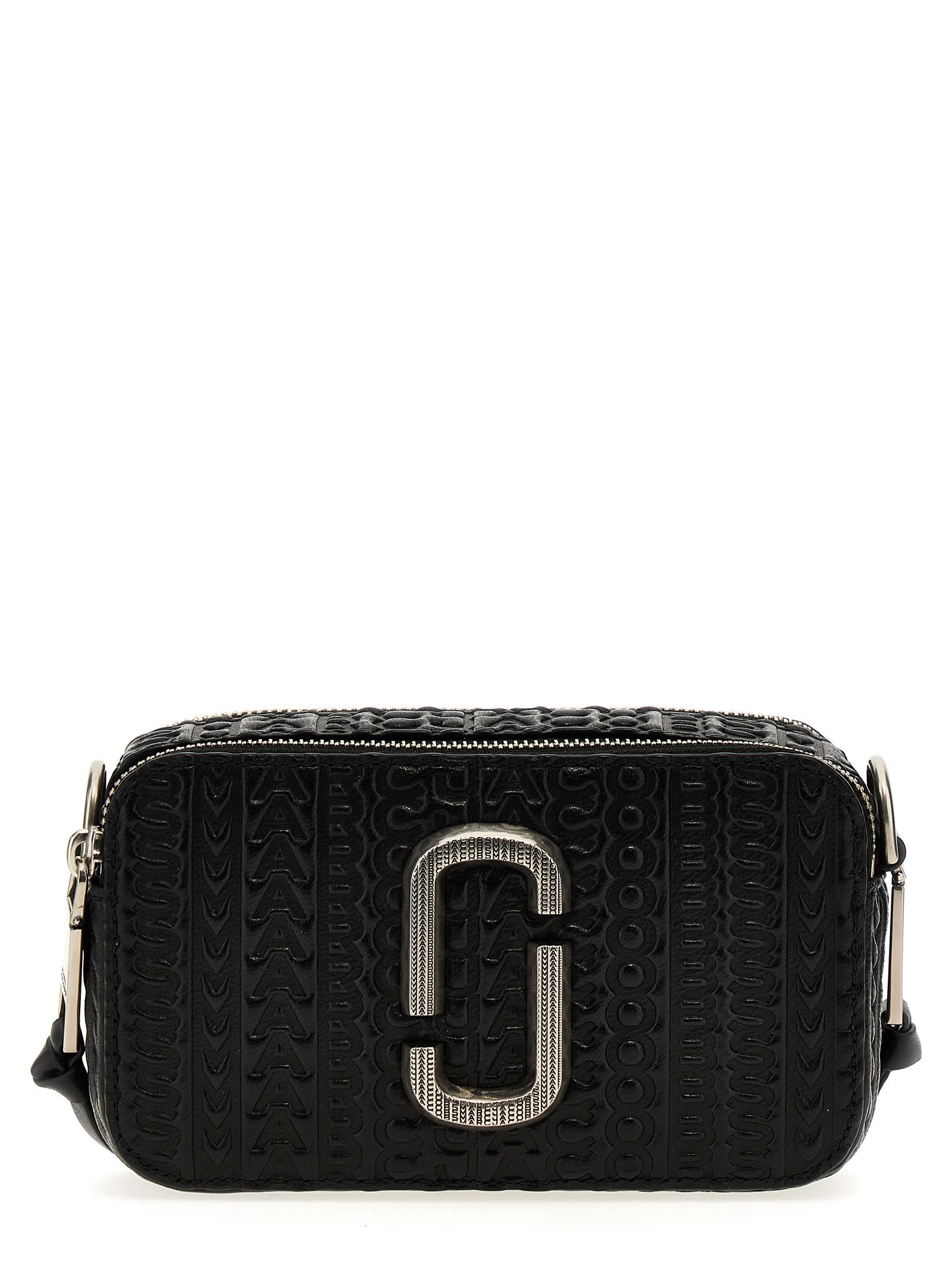Shop Marc Jacobs The Monogram Debossed Snapshot Crossbody Bag In Black