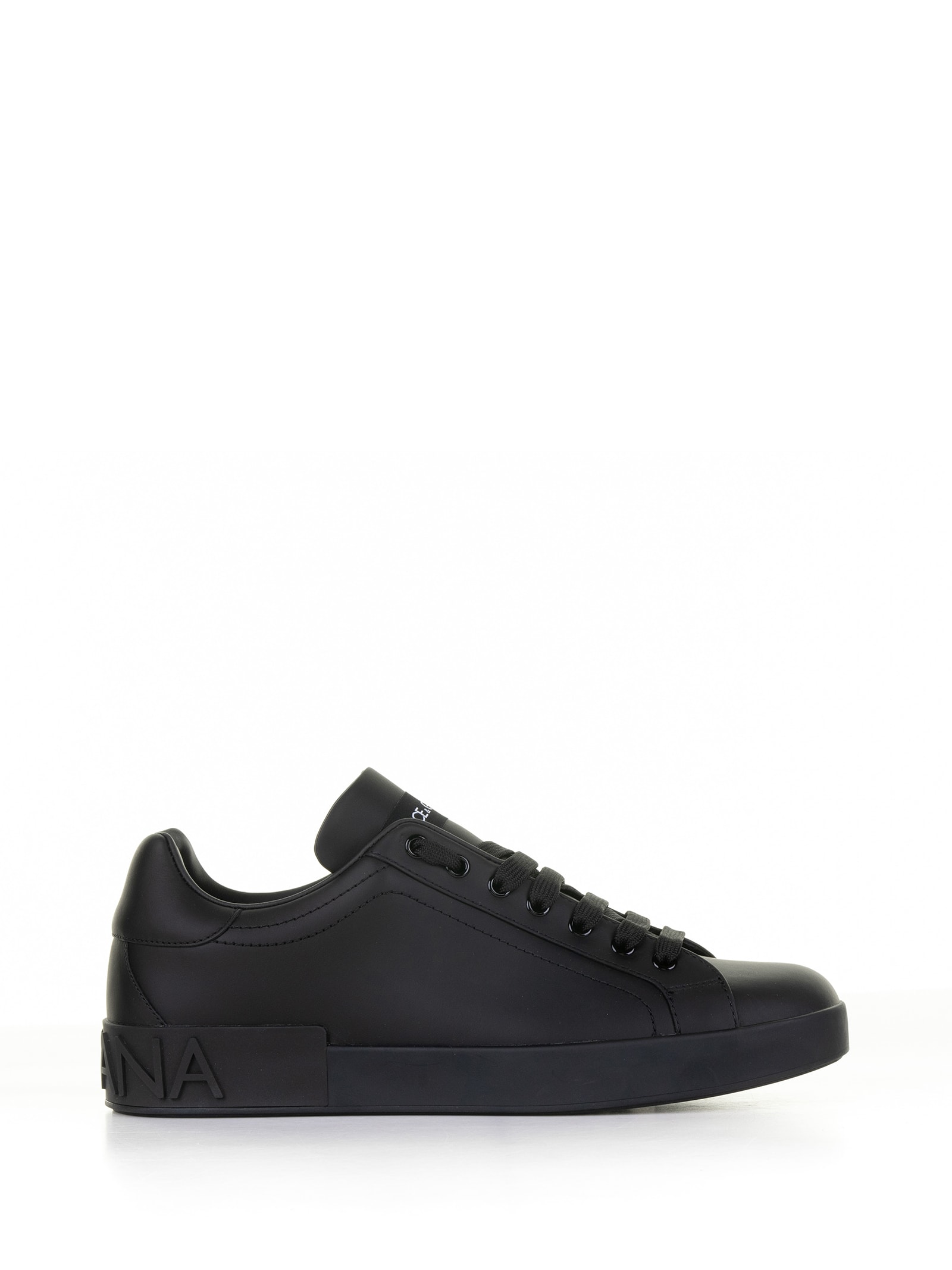Dolce & Gabbana Portofino Sneaker In Black Leather In Nero