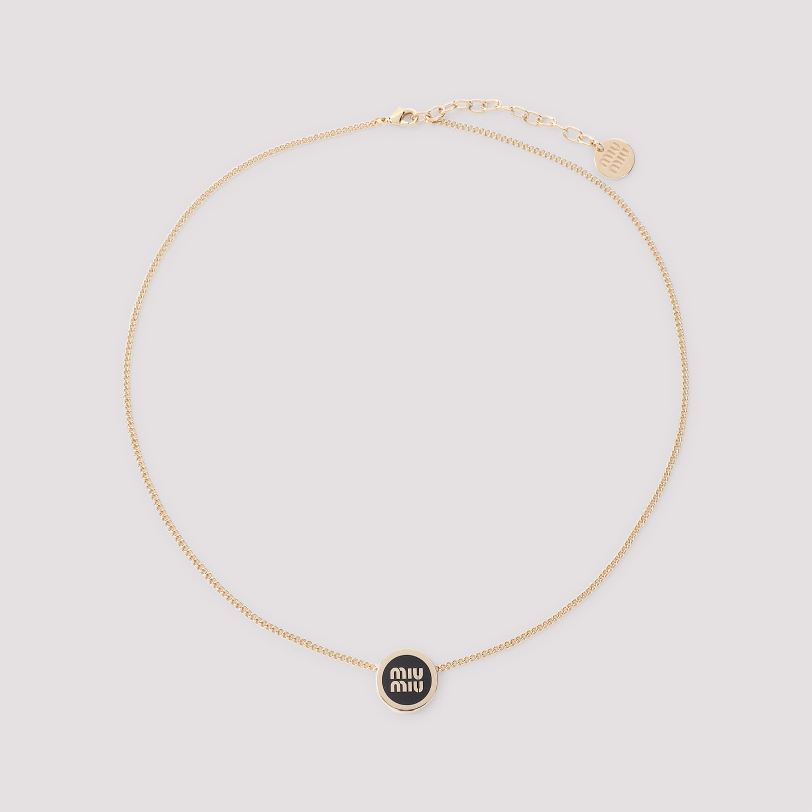 Miu Miu Adjustable Chain Necklace With Pendant Detail In Black