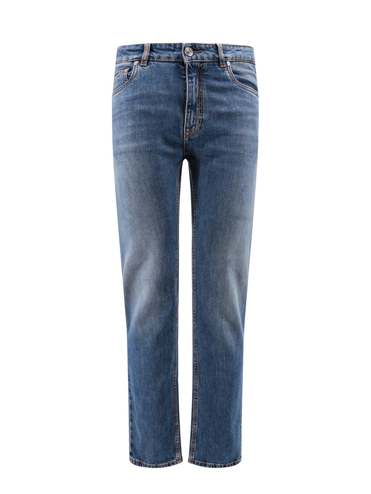 Shop Etro Logo Embroidered Straight Leg Jeans