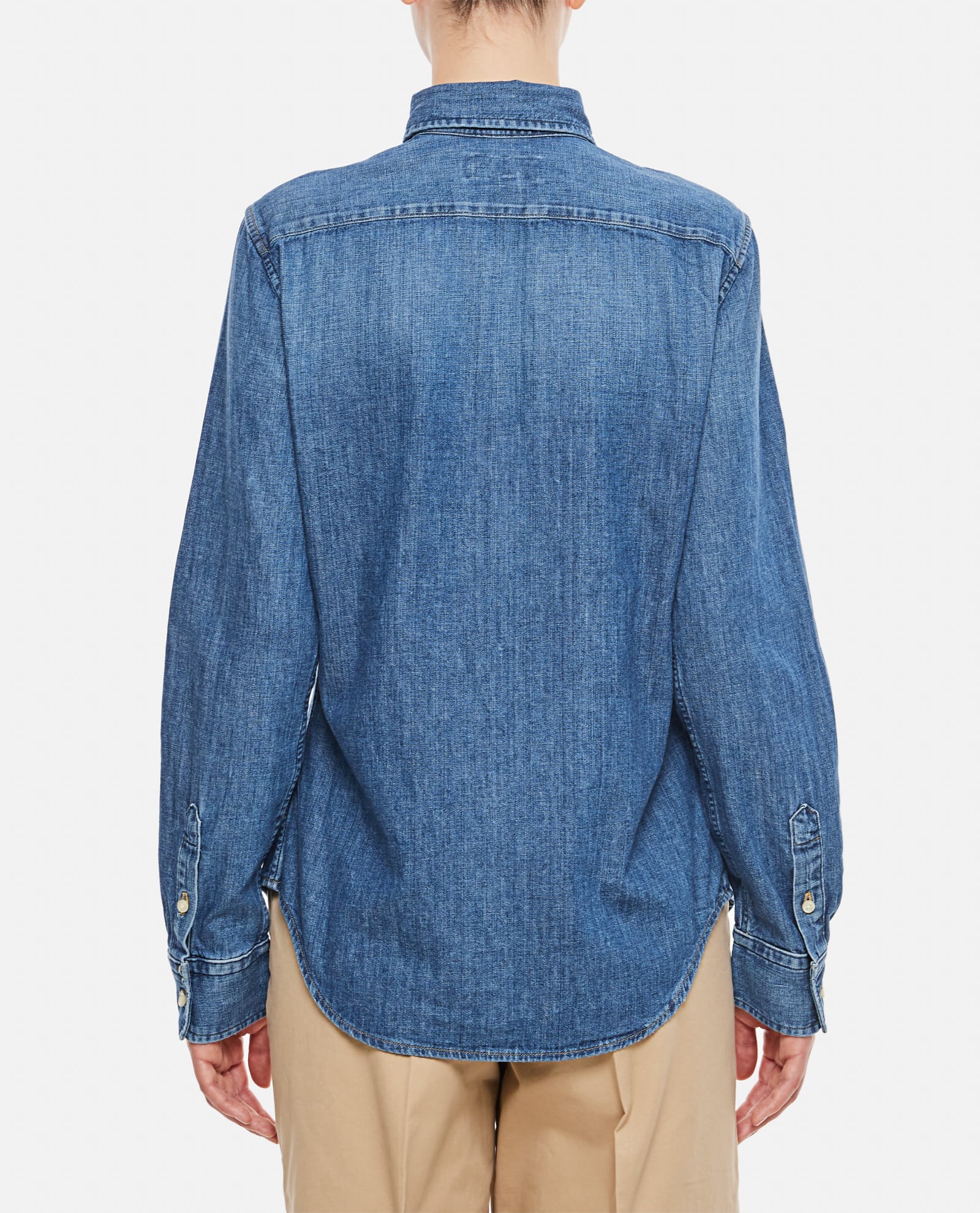 Shop Polo Ralph Lauren Long Sleeve Button Front Shirt In Clear Blue