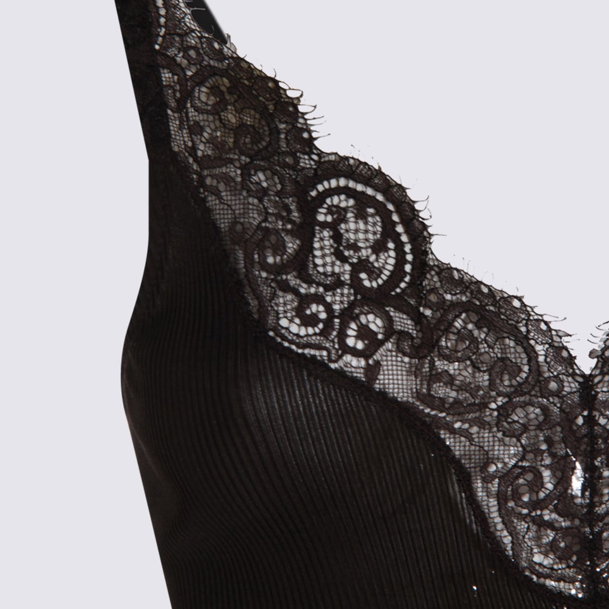 Saint Laurent Laced Tank Top In Ribbed Silk Jersey In Black
