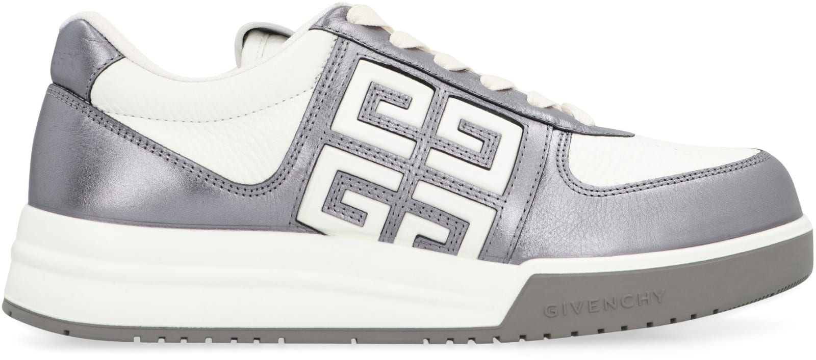 Shop Givenchy G4 Leather Low-top Sneakers In White/silvery
