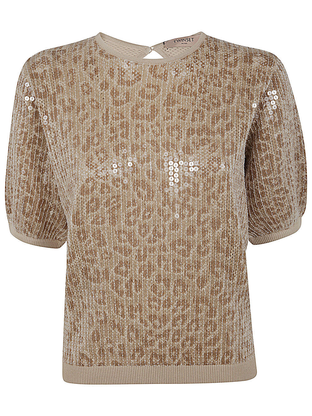 Shop Twinset Short Sleeve Sequined Pullover In Ginger Root