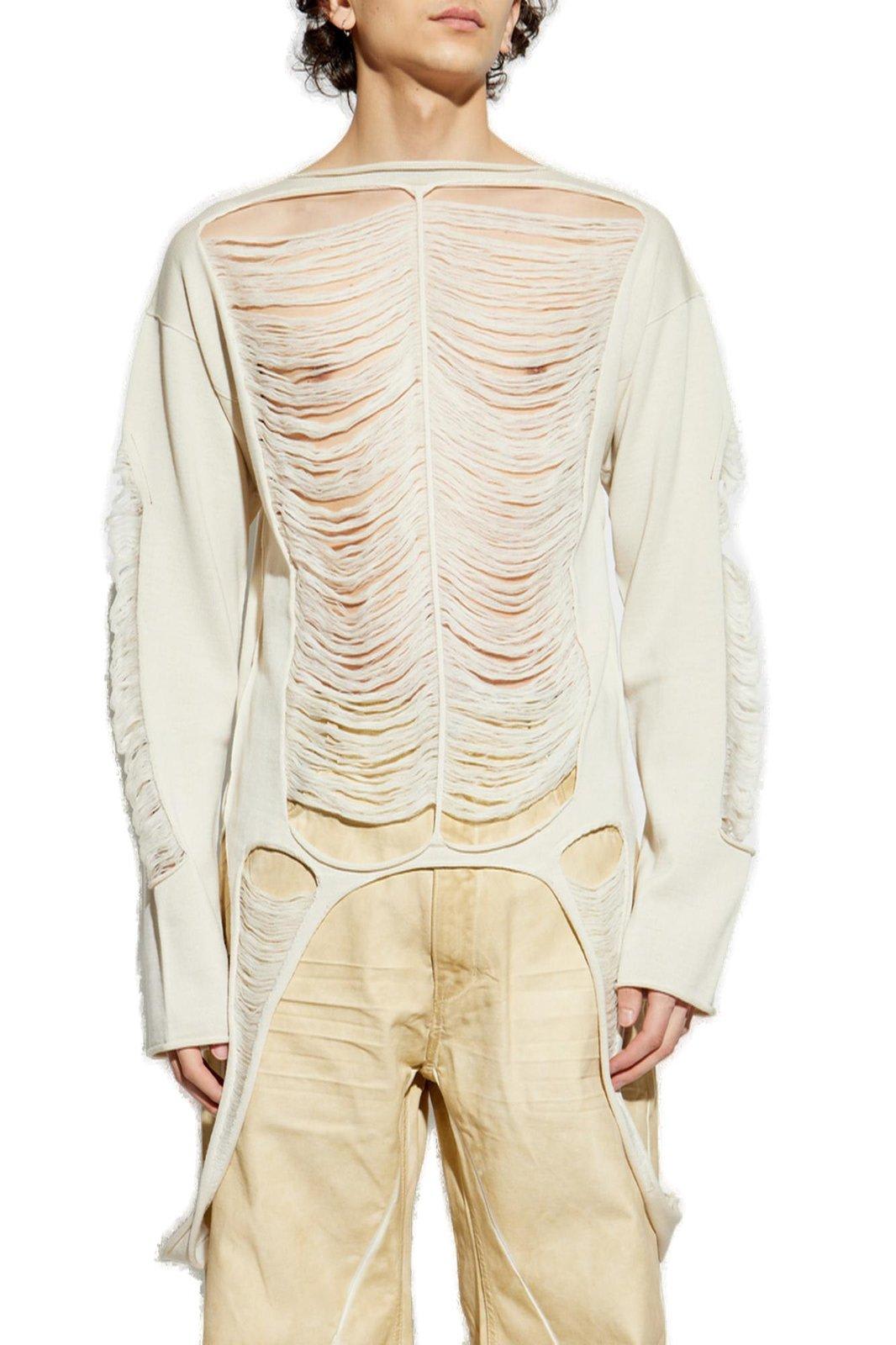 Rick Owens Torn Ivory Sweater In Wool In White