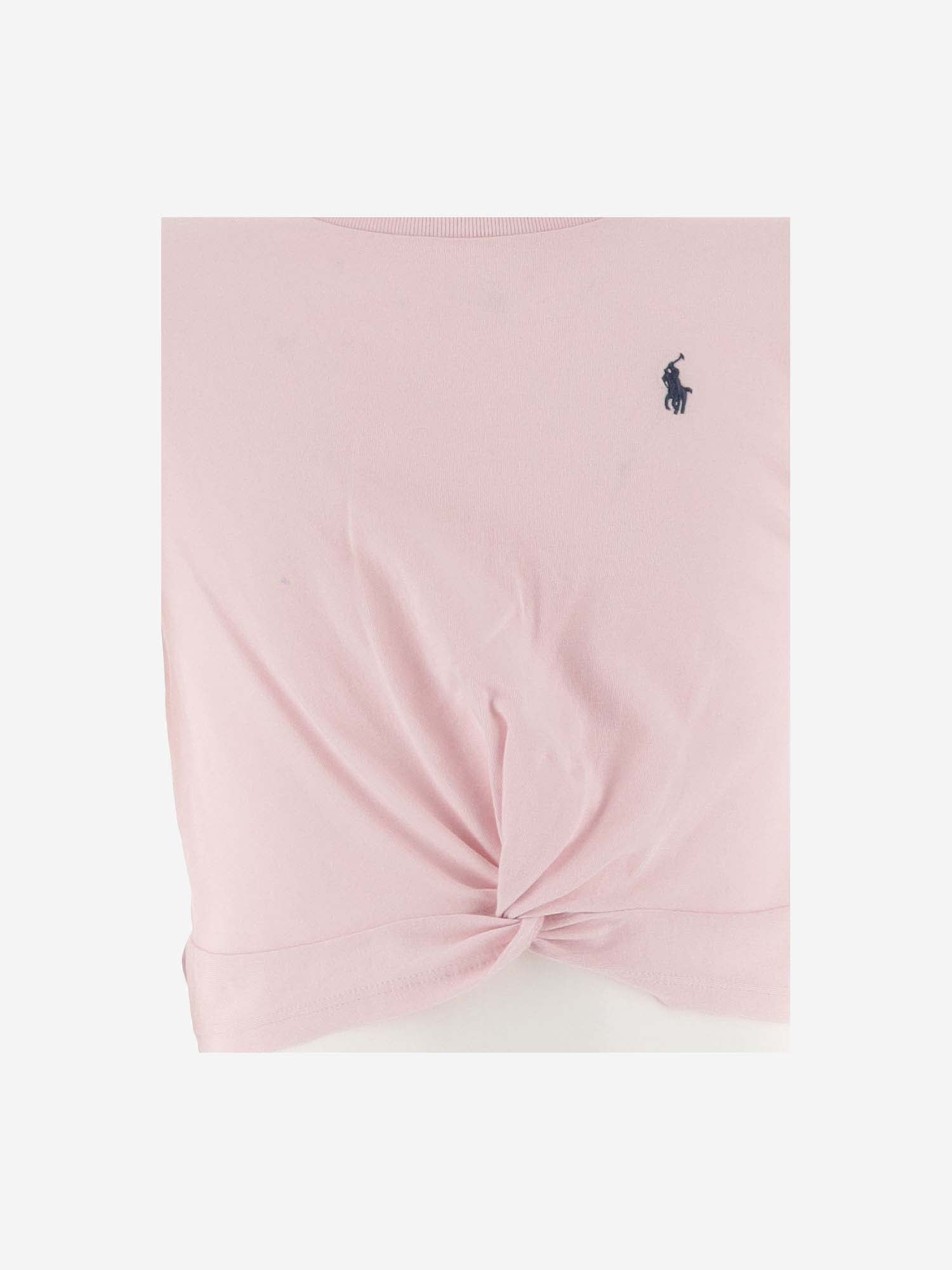 Shop Ralph Lauren Cotton Crop T-shirt With Logo In Rosa