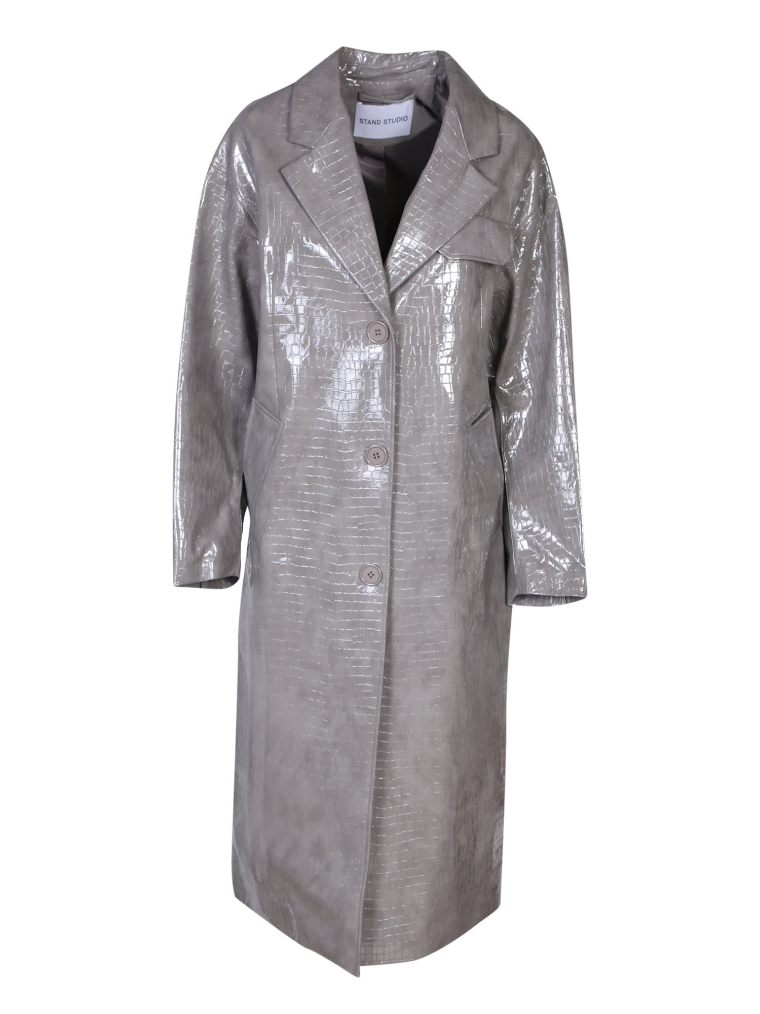 Shop Stand Studio Haylo Croco Grey Faux Leather Trench