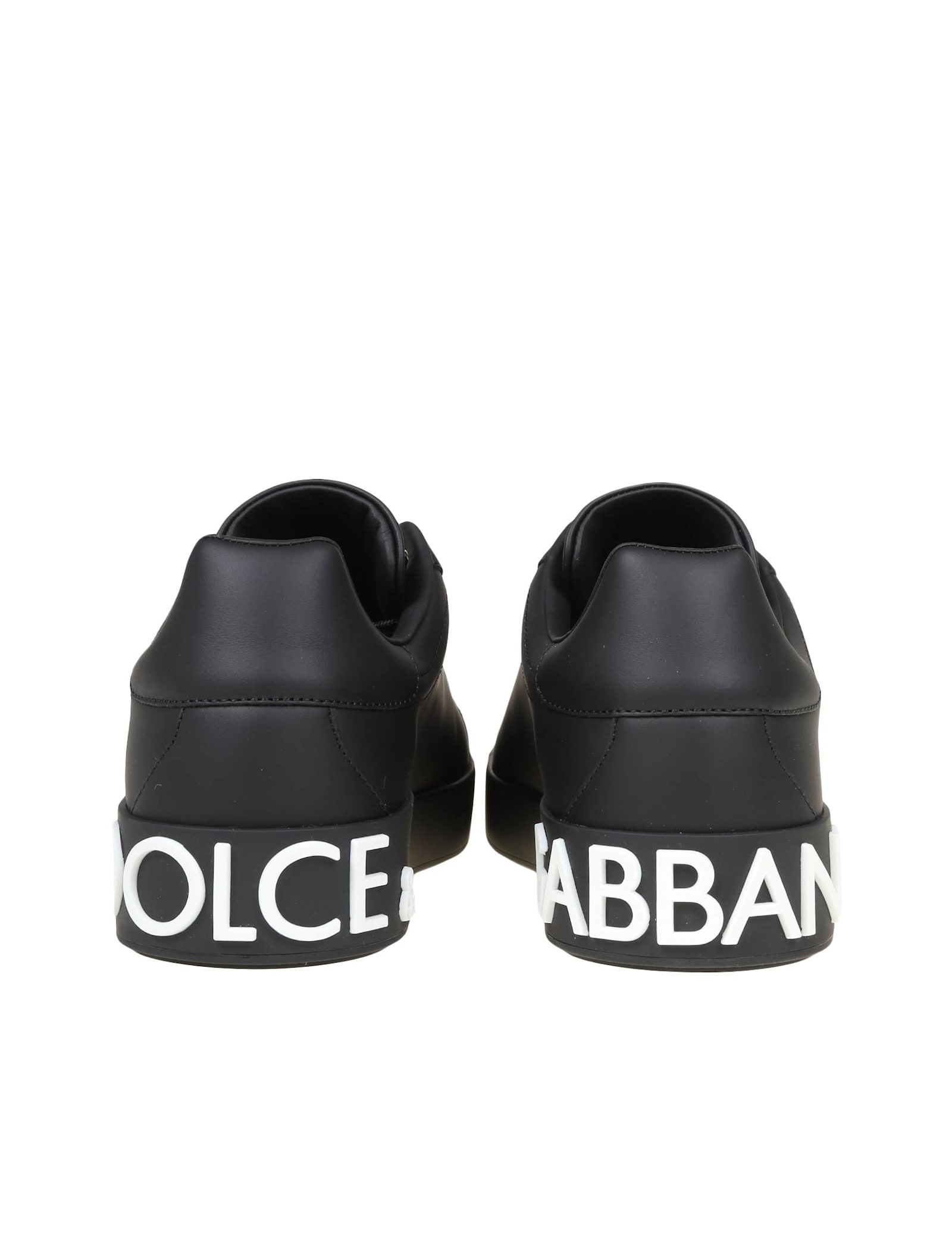 Shop Dolce & Gabbana Portofino Sneakers In Black Leather In Black /white