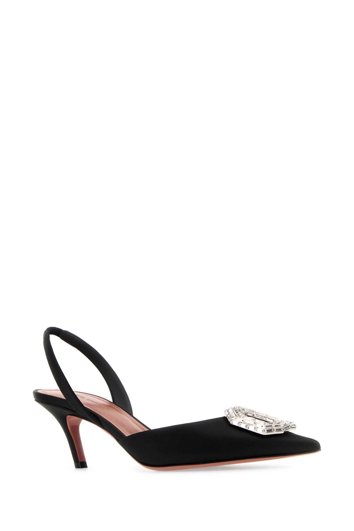 Shop Amina Muaddi Black Satin Camelia 60 Pumps