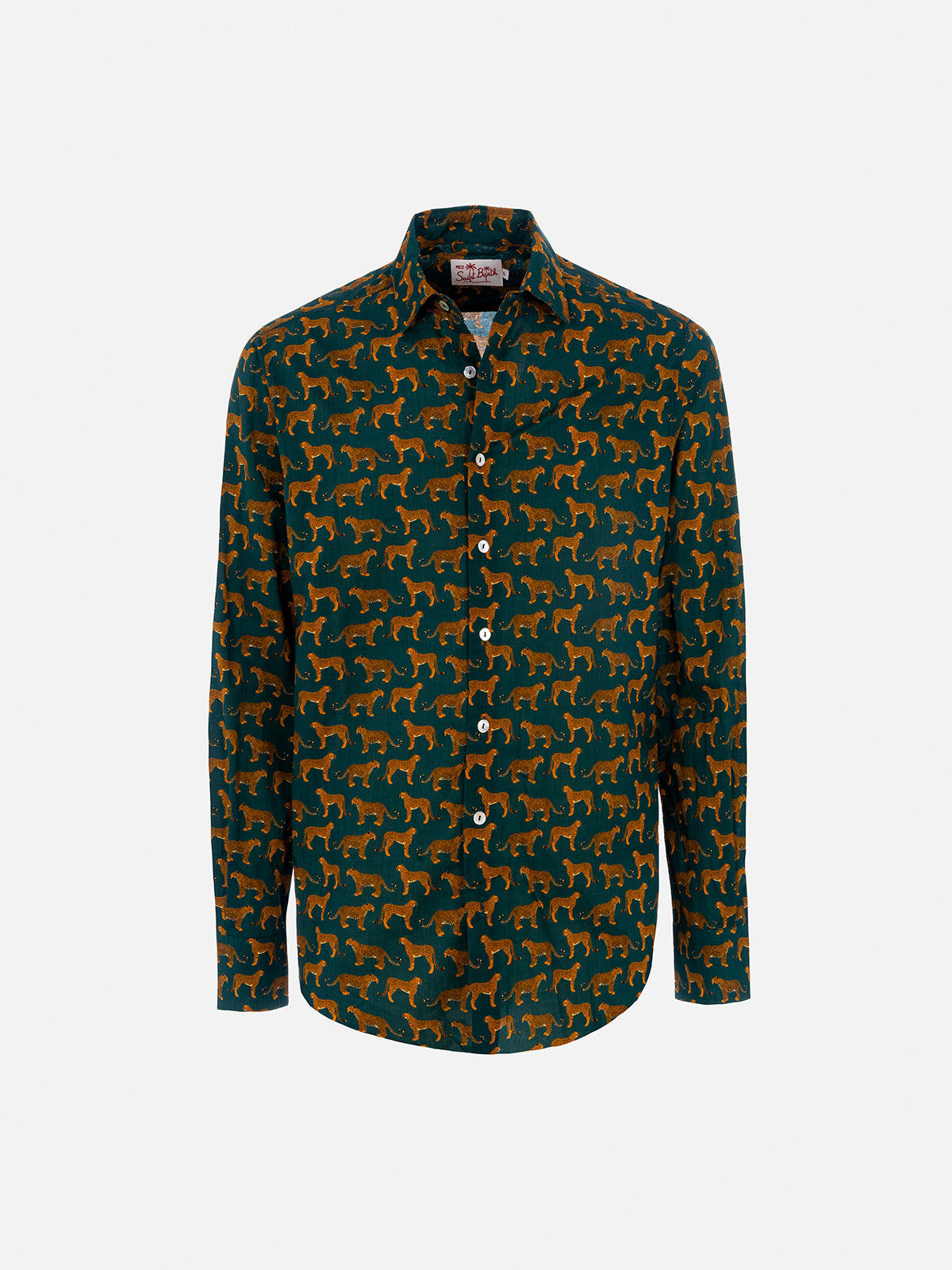 MC2 SAINT BARTH MAN MUSLIN COTTON SHIRT SIKELIA WITH CHEETA PRINT