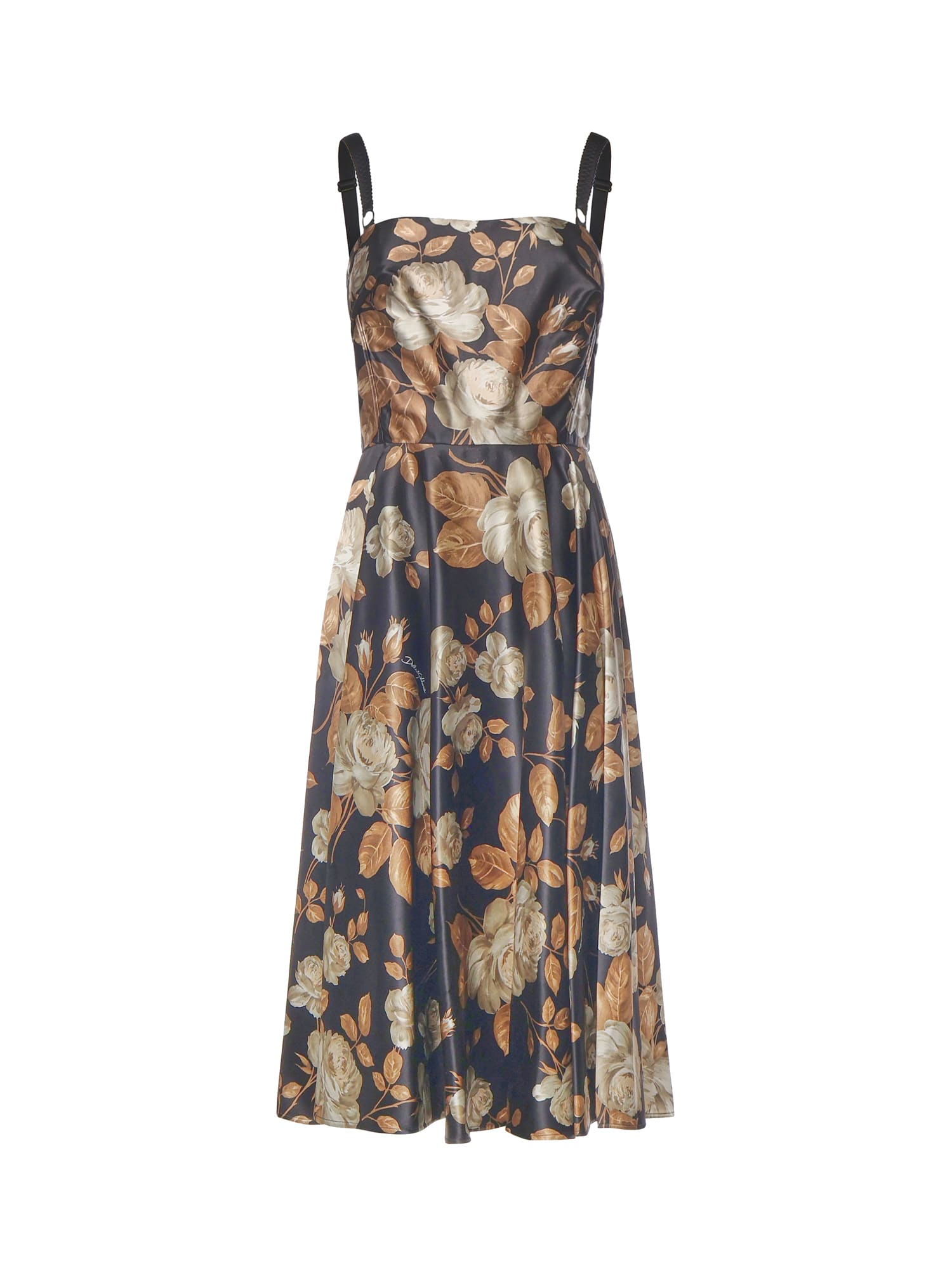 Dolce & Gabbana Vintage Rose Print Satin Dress In Multi