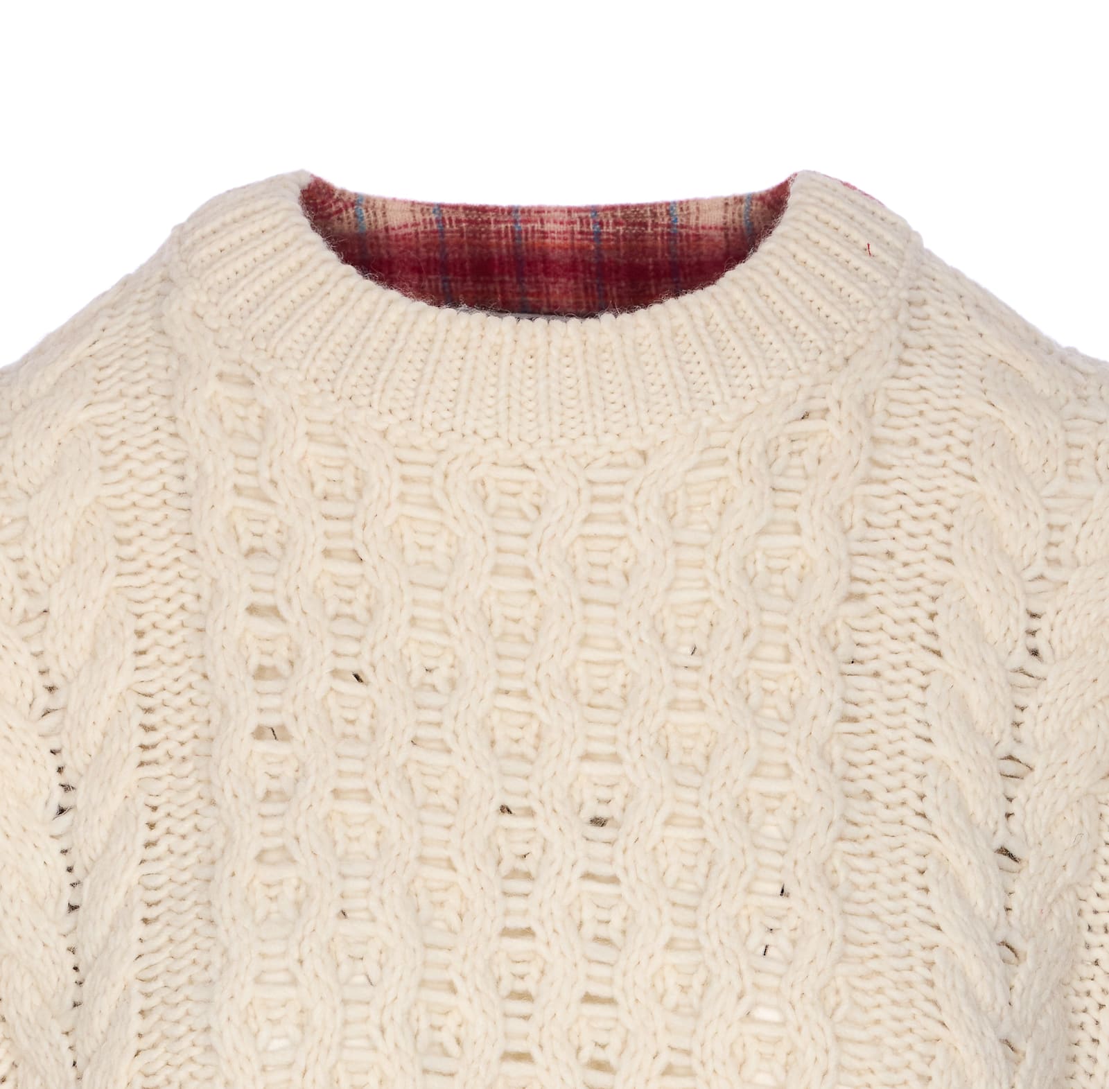Essentiel Antwerp Cable-knit Checked-panel Sweater In White