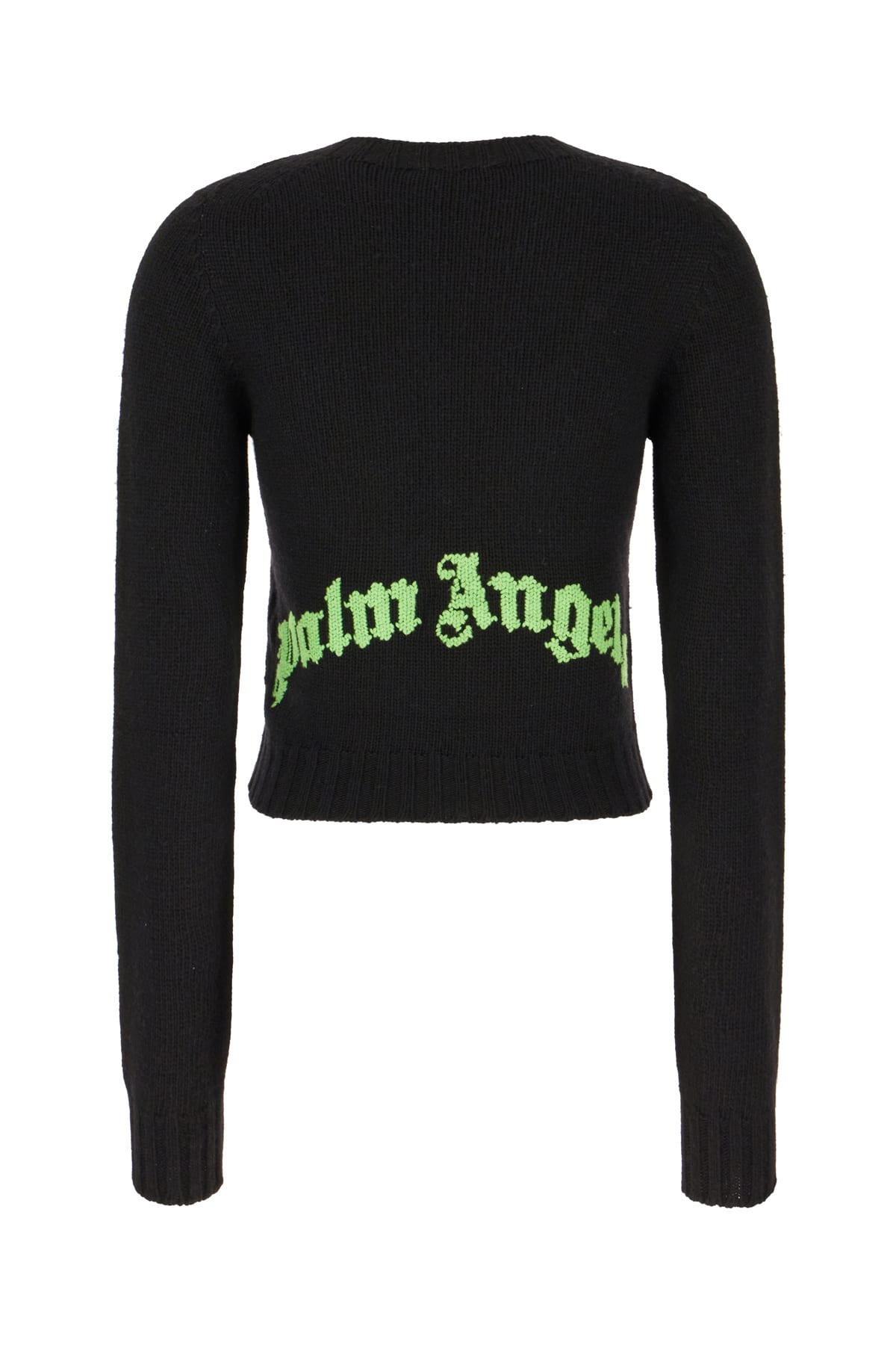 Shop Palm Angels Black Wool Blend Sweater In Black Lime