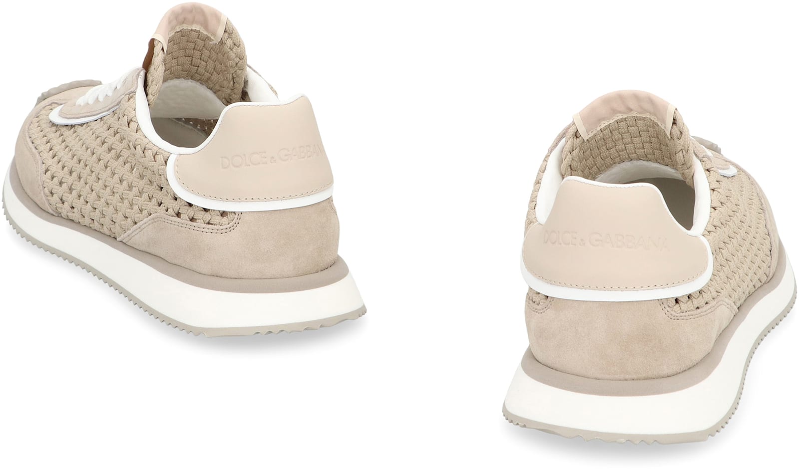 Dolce & Gabbana Leather And Fabric Low-top Sneakers In Sand