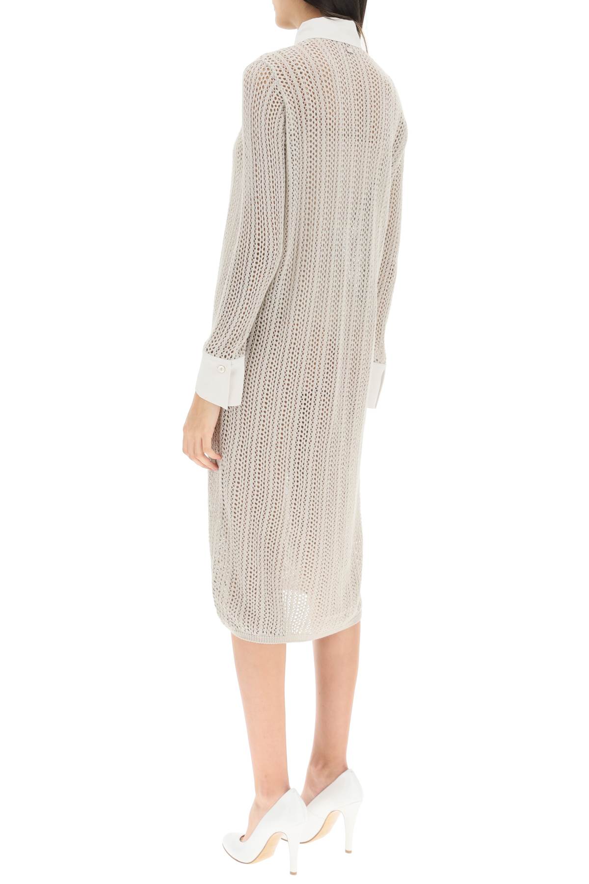 Shop Agnona Linen, Cashmere And Silk Knit Shirt Dress In Sand (beige)