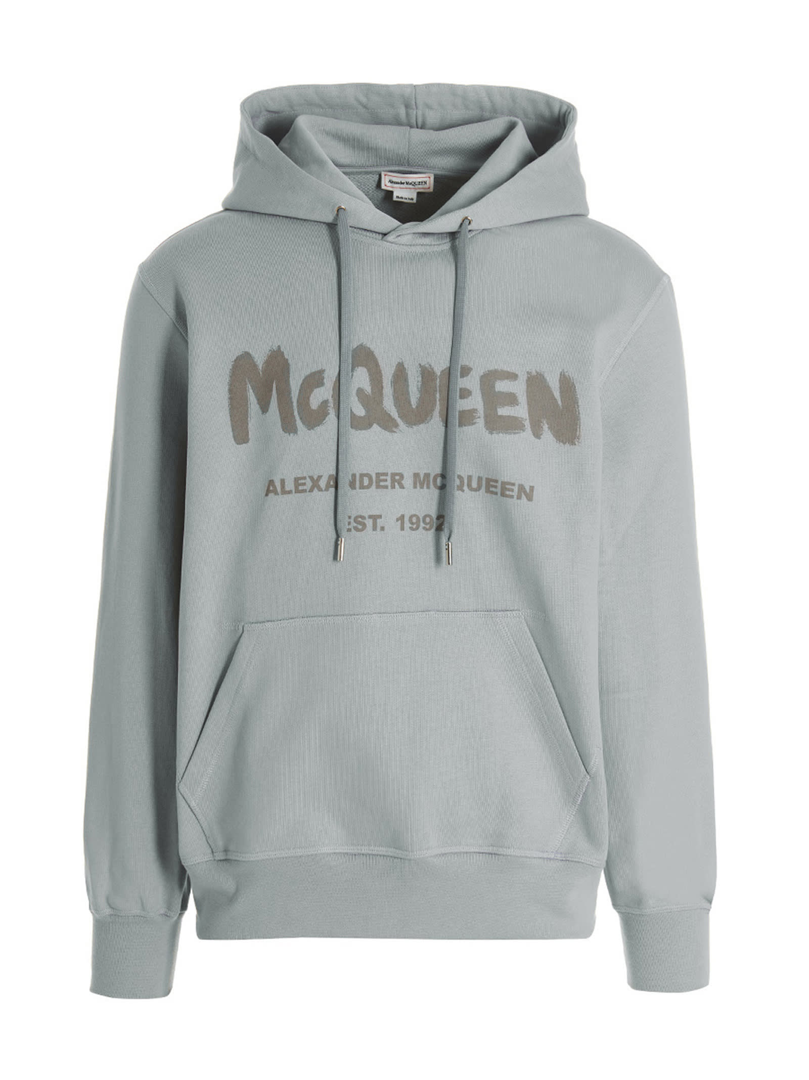 Alexander Mcqueen Logo Print Drawstring Hoodie In Grey ModeSens