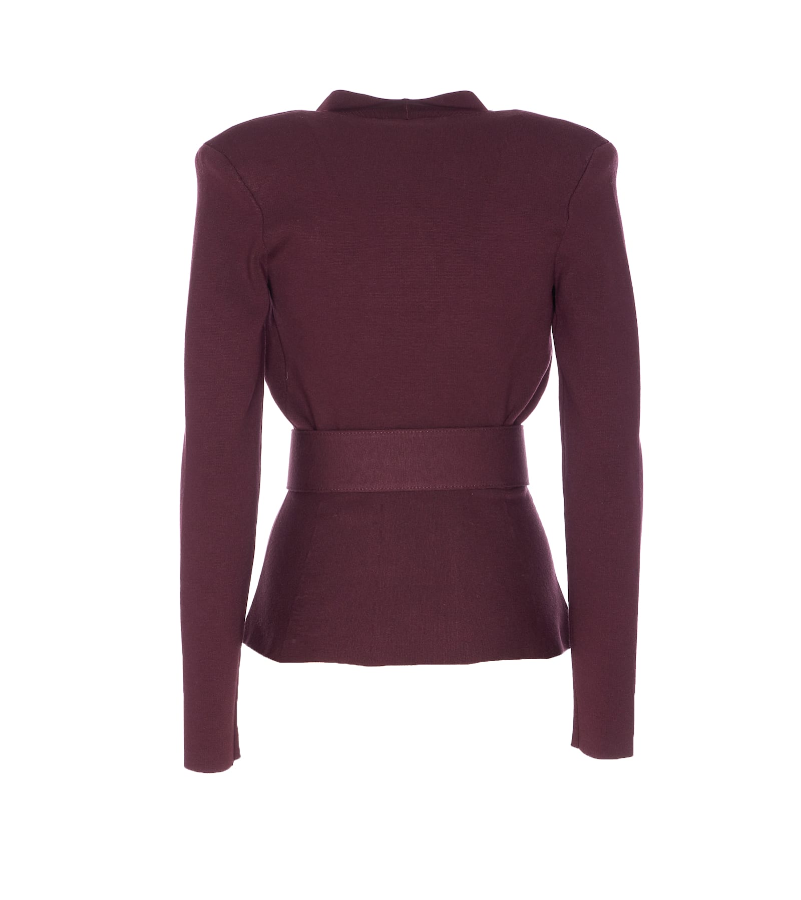 Elisabetta Franchi Tailored Peplum Jacket Belted Waist In Burgundy
