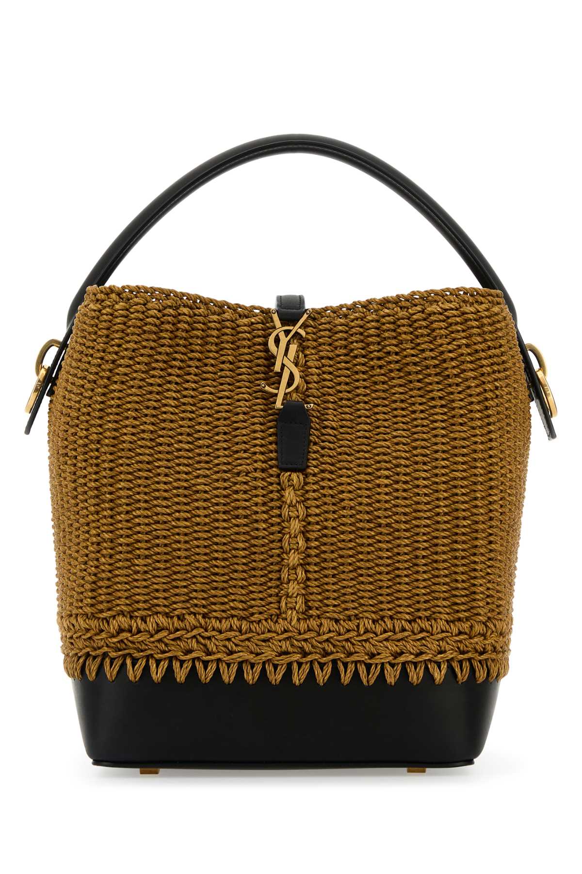 Saint Laurent Raffia And Leather Shoulder Bag With Detachable Strap In Brown