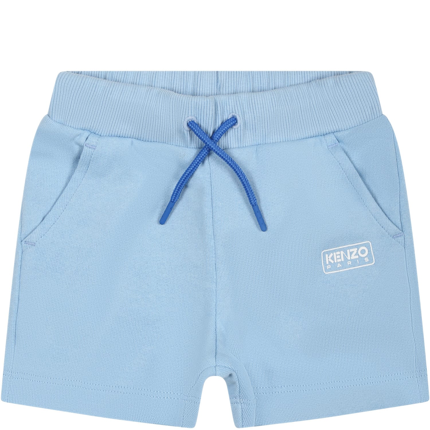 Kenzo Light Blue Shorts For Baby Boy With Logo