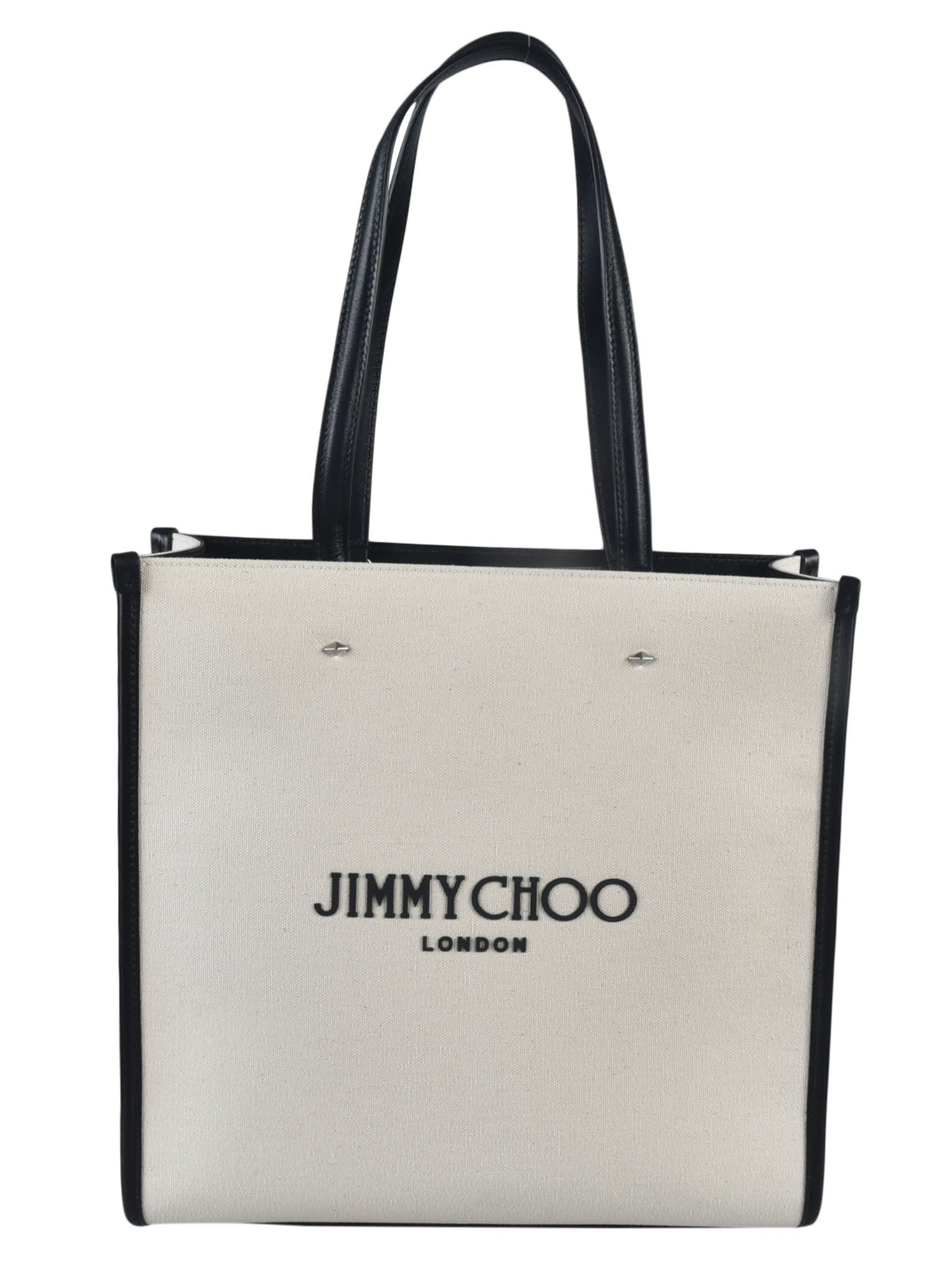 Shop Jimmy Choo Logo Print Tote In Natural/black/silver
