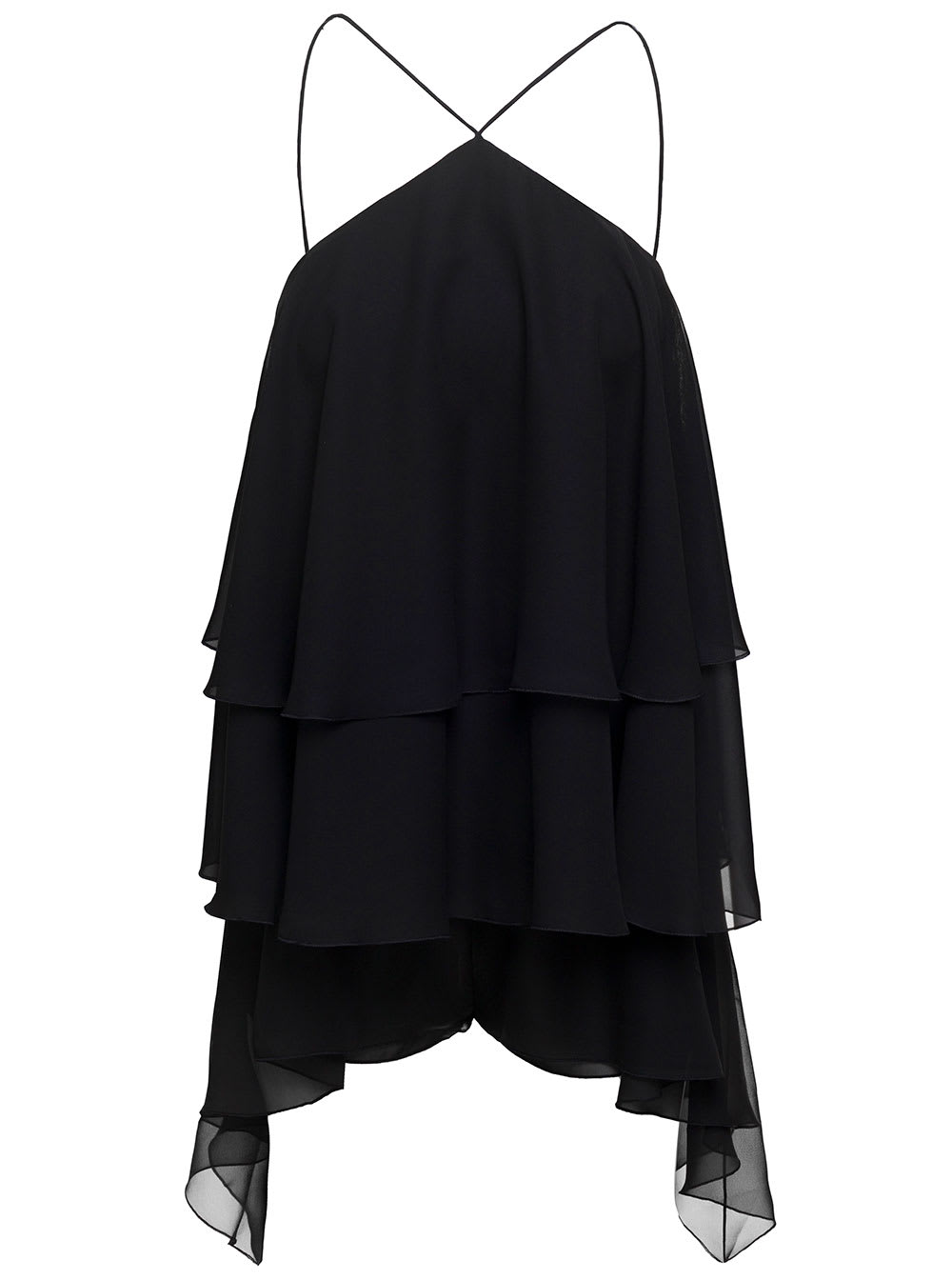 Malena Georgette Playsuit With Ruffle Detailing In Black Silk Woman