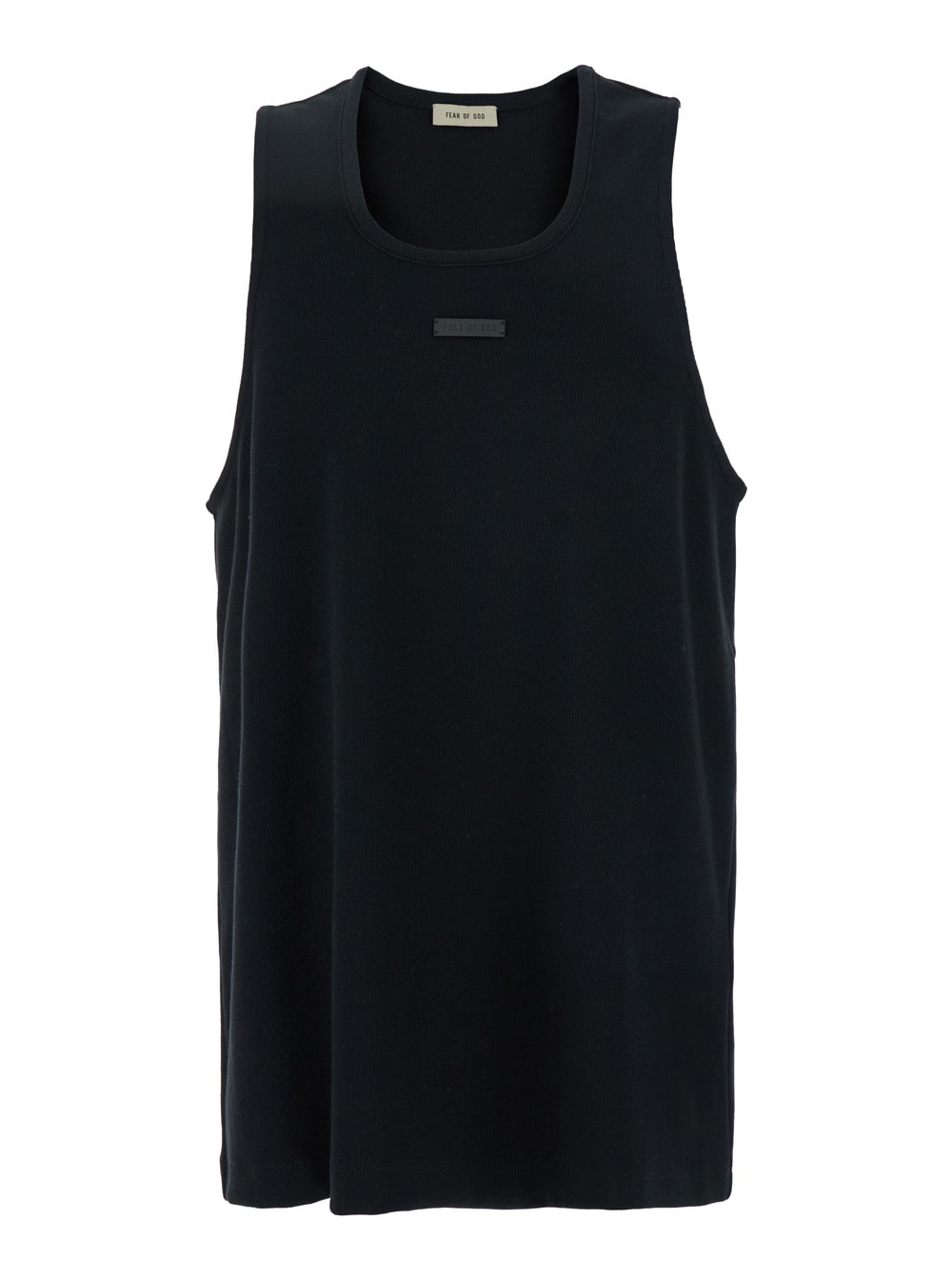 Black Sleeveless Tank Top With Logo Patch On The Front In Cotton Stretch Man