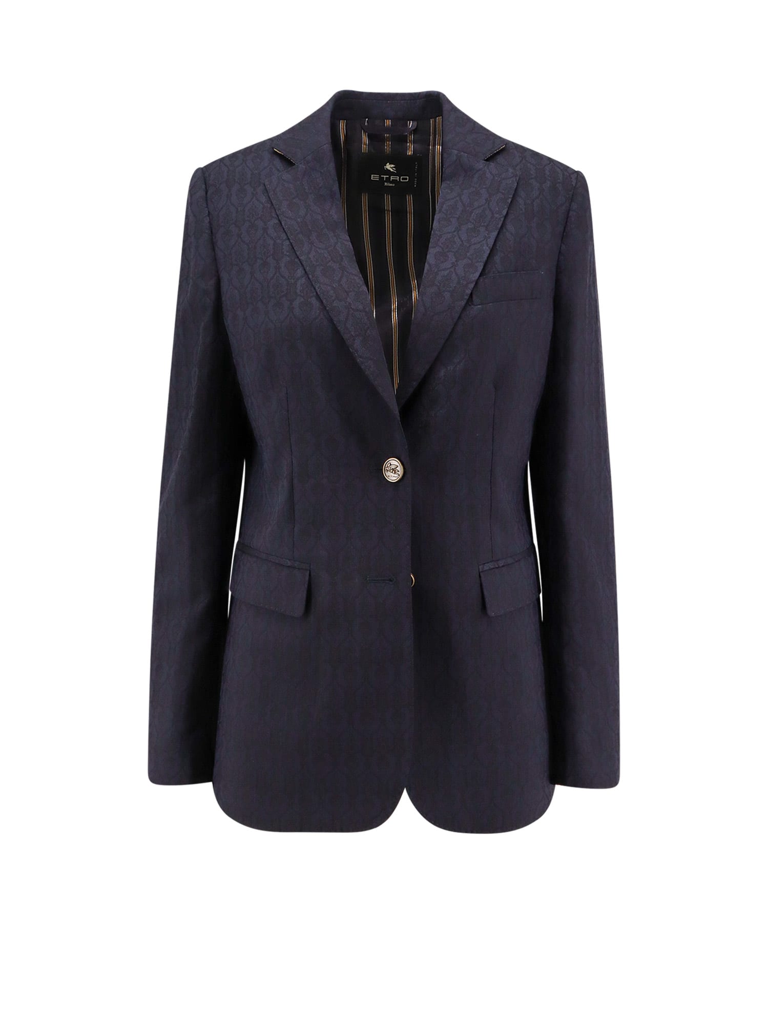 Etro Single-breasted Wool Blazer With Iconic Pattern In Blue