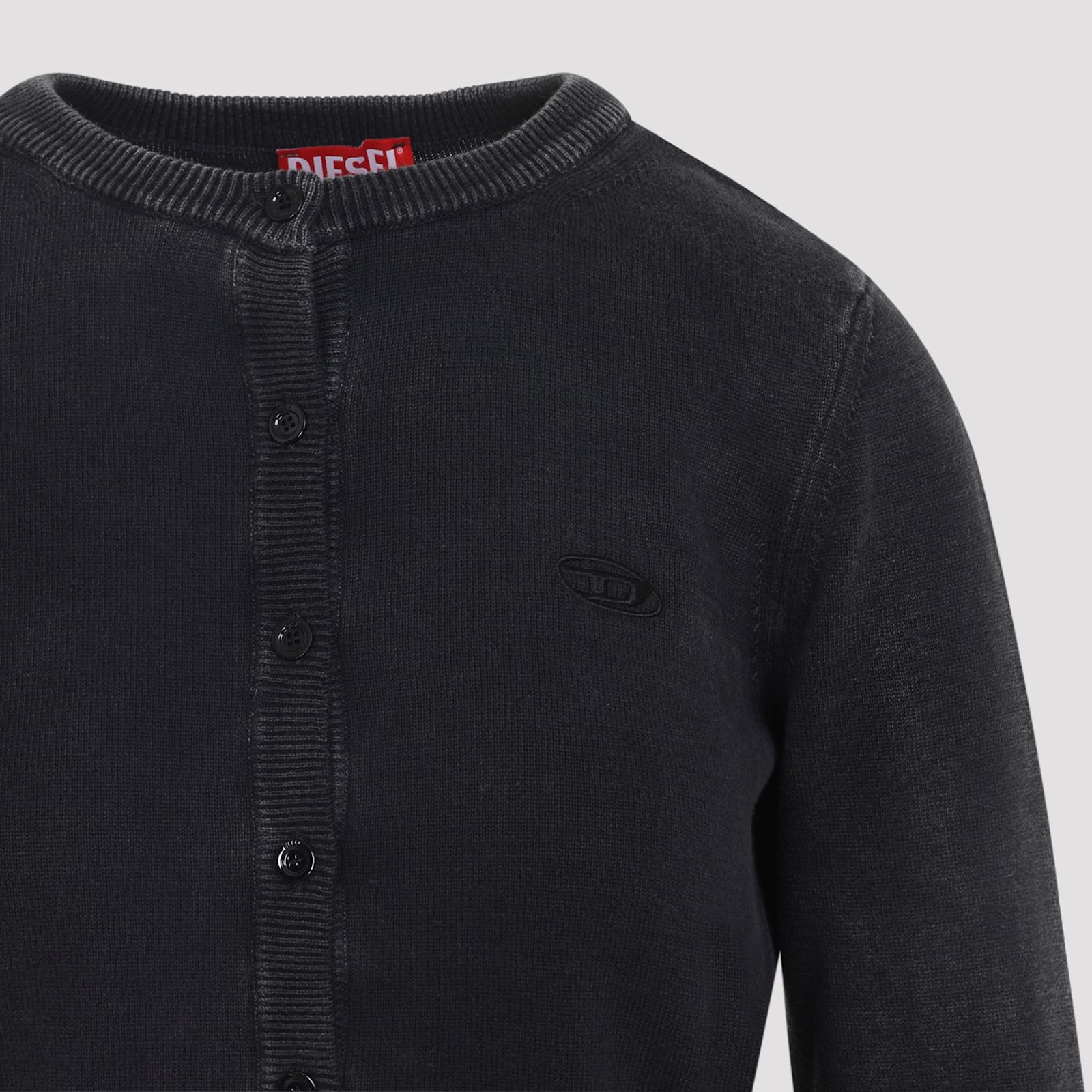 Diesel Fitted Button-up Sweater With Ribbed Detailing In Black