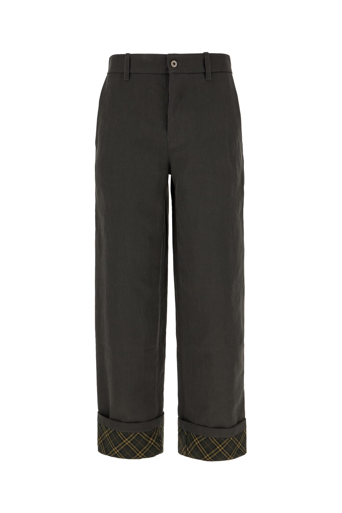 Burberry Dark Grey Cotton Pants In Brown