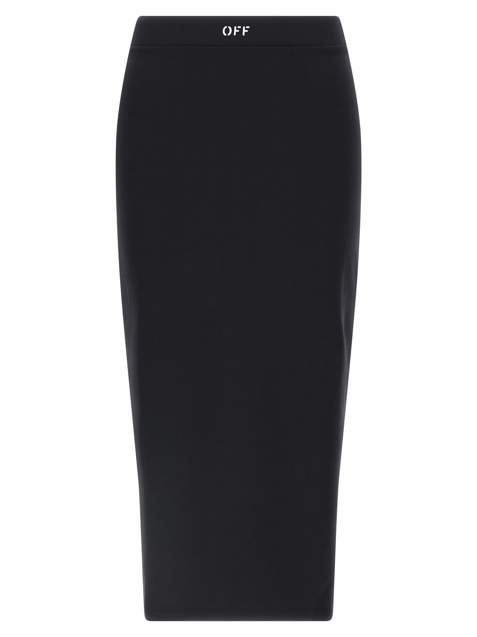 Off-white Fitted Midi Skirt In Stretch Technical Fabric With Front Logo Detail In Black