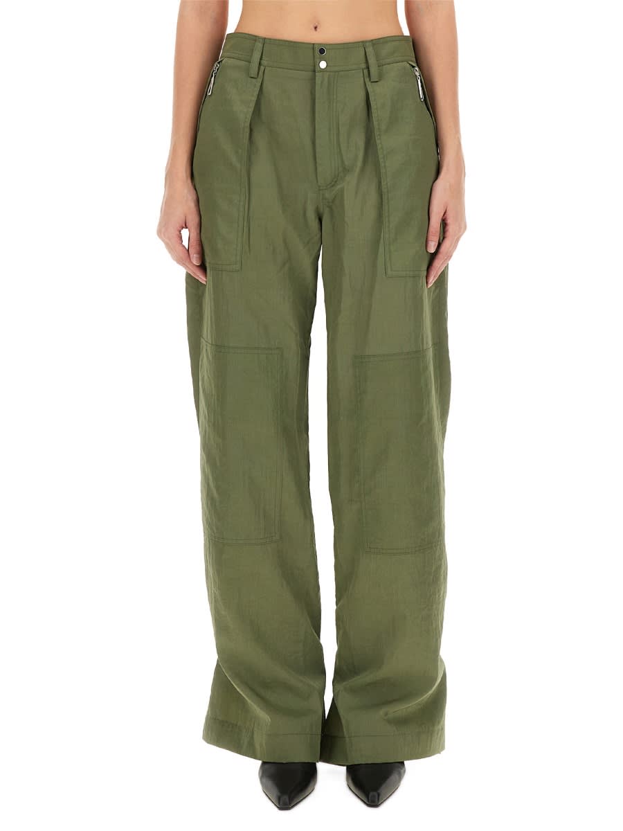 Rabanne Wide Leg Cargo Trousers With Pleated Front In Green