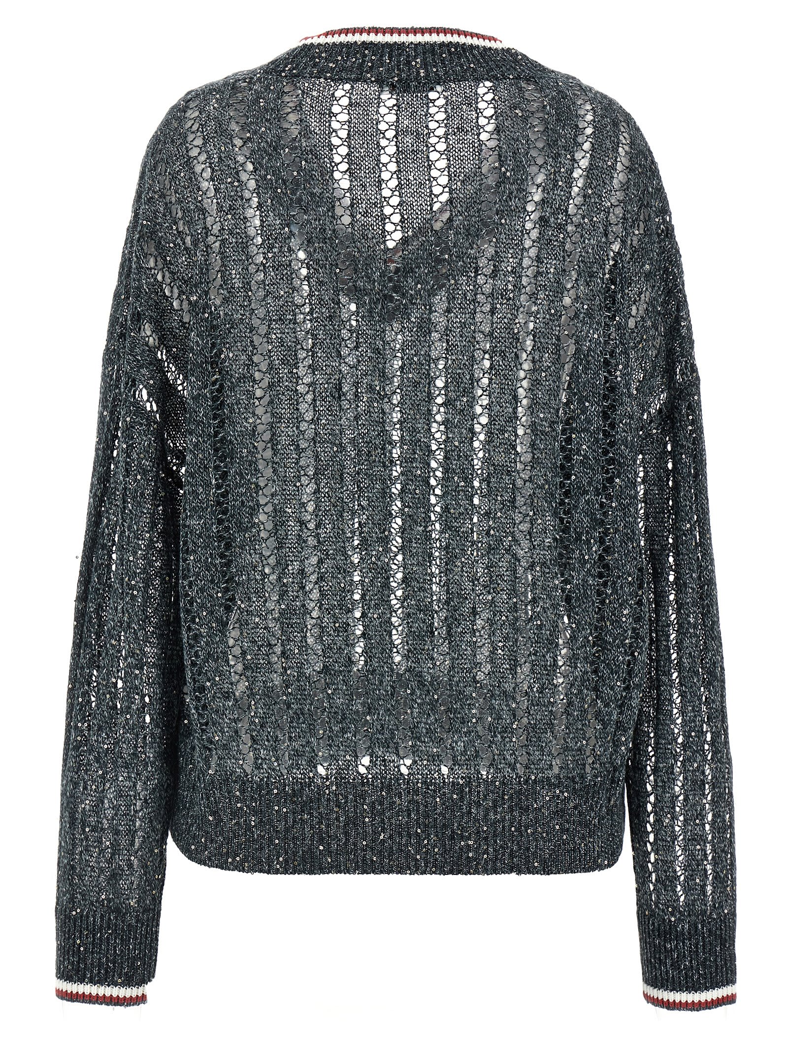 Brunello Cucinelli Blue Sequin T-shirt With V Neck