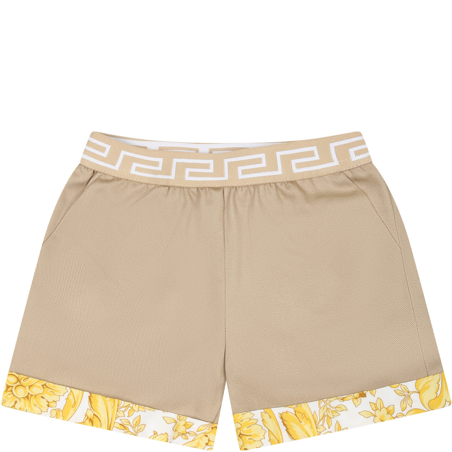 Versace Beige Shorts For Baby Boy With Baroque Print