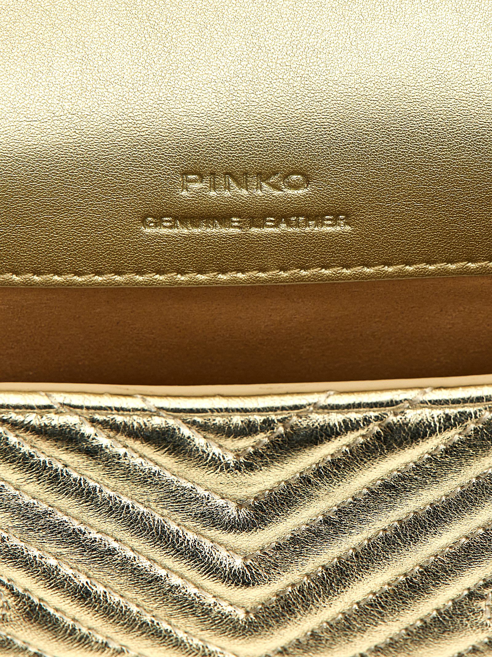 Shop Pinko Micro Love Bag Click Metal Chevron Crossbody Bag In Gold