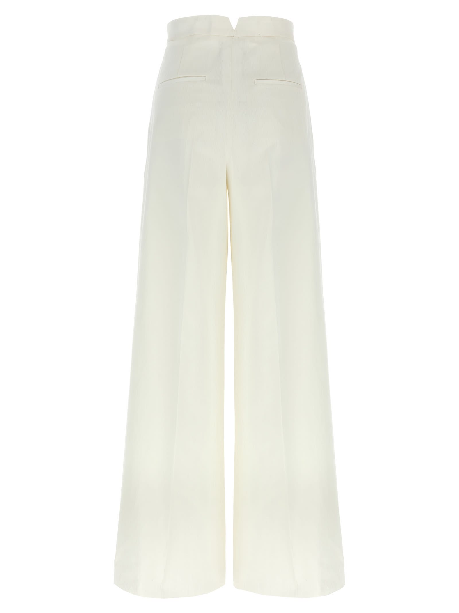 Max Mara High Waist Wide Leg Trousers With Pleats In White