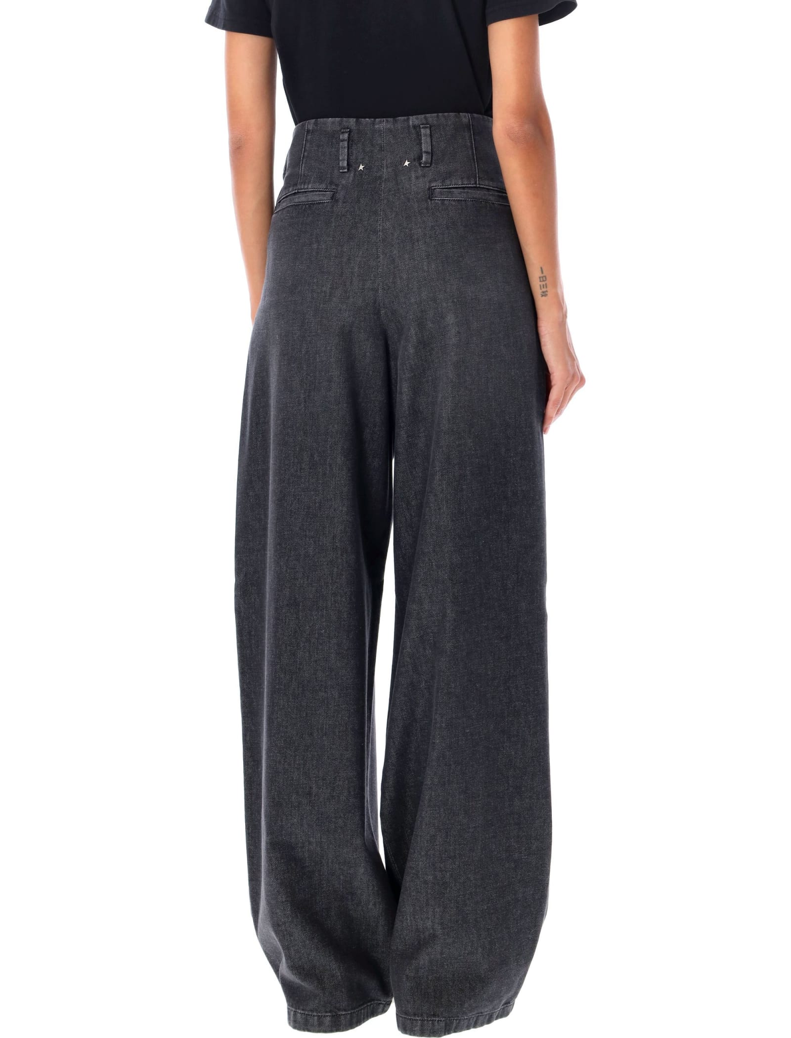 Shop Golden Goose Wide Leg Pleated Jeans In Black