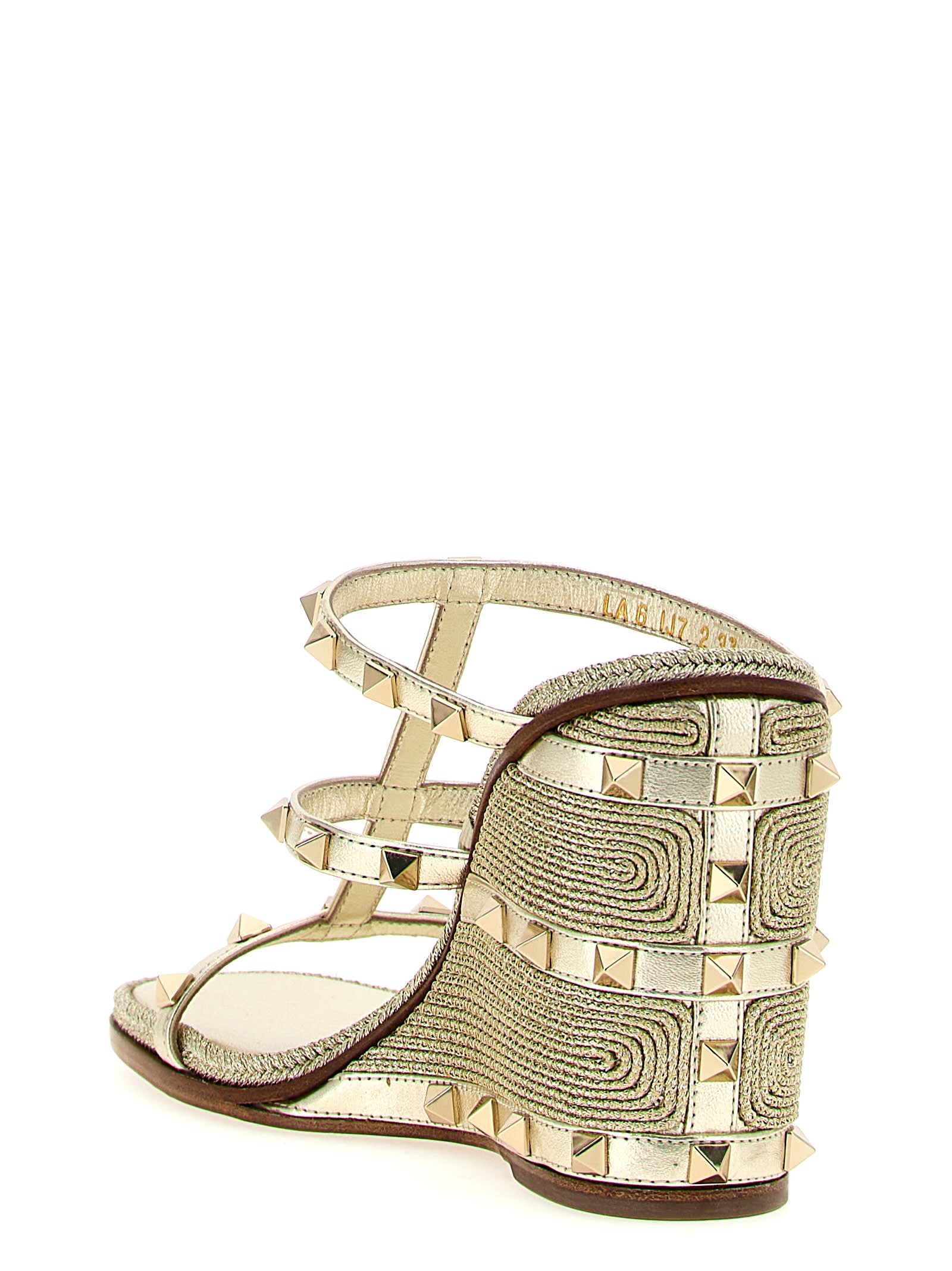 Valentino Rockstud Espadrilla Slide In Gold