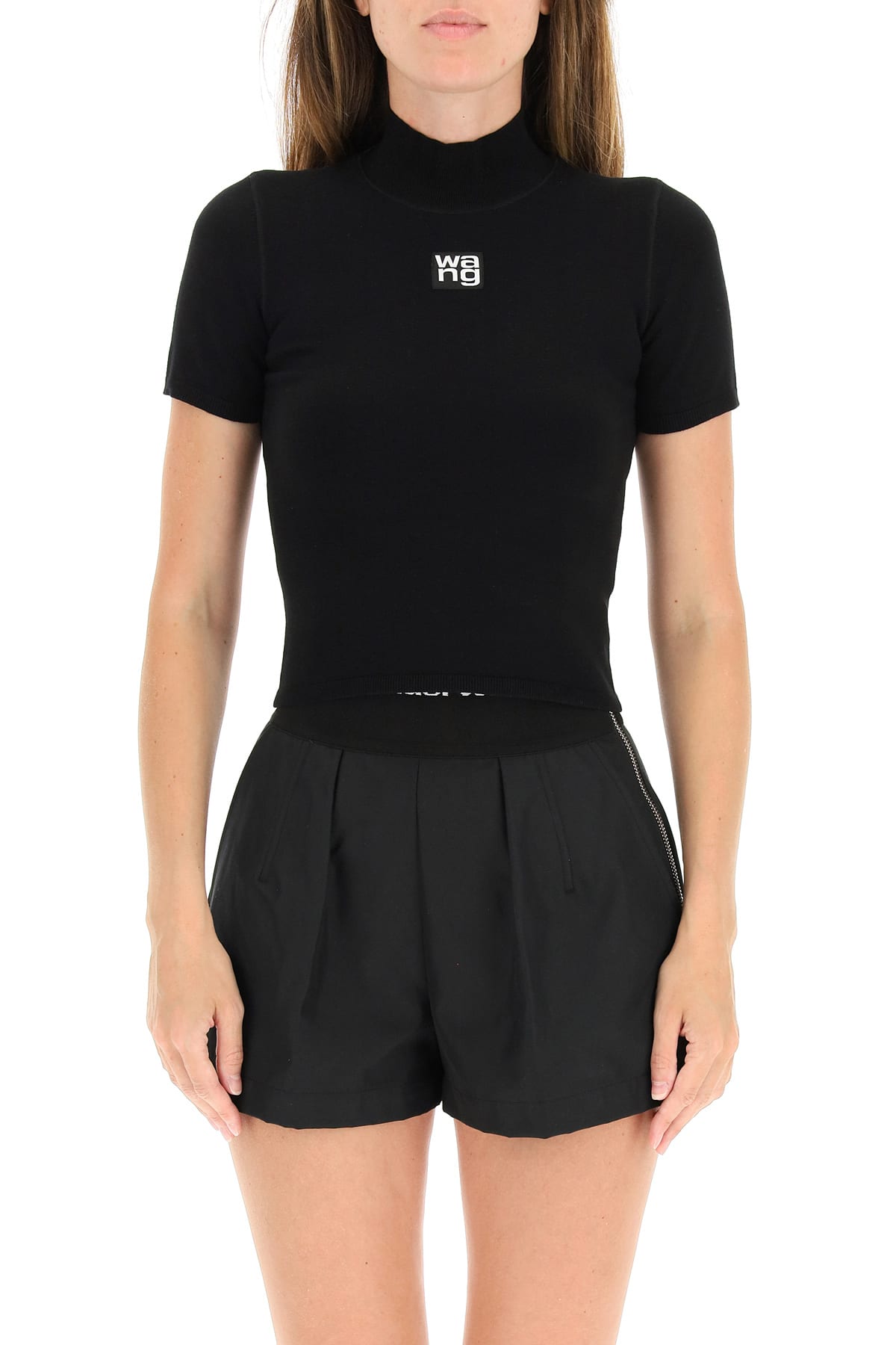 Shop Alexander Wang T Cropped Top With Logo In Black