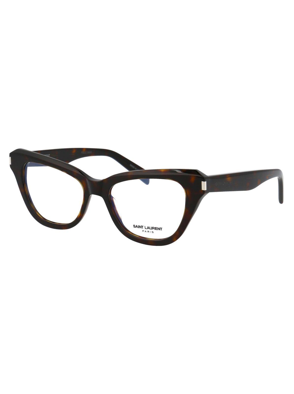 Shop Saint Laurent Cat-eye Frame Glasses In 002 Havana Havana Transpa