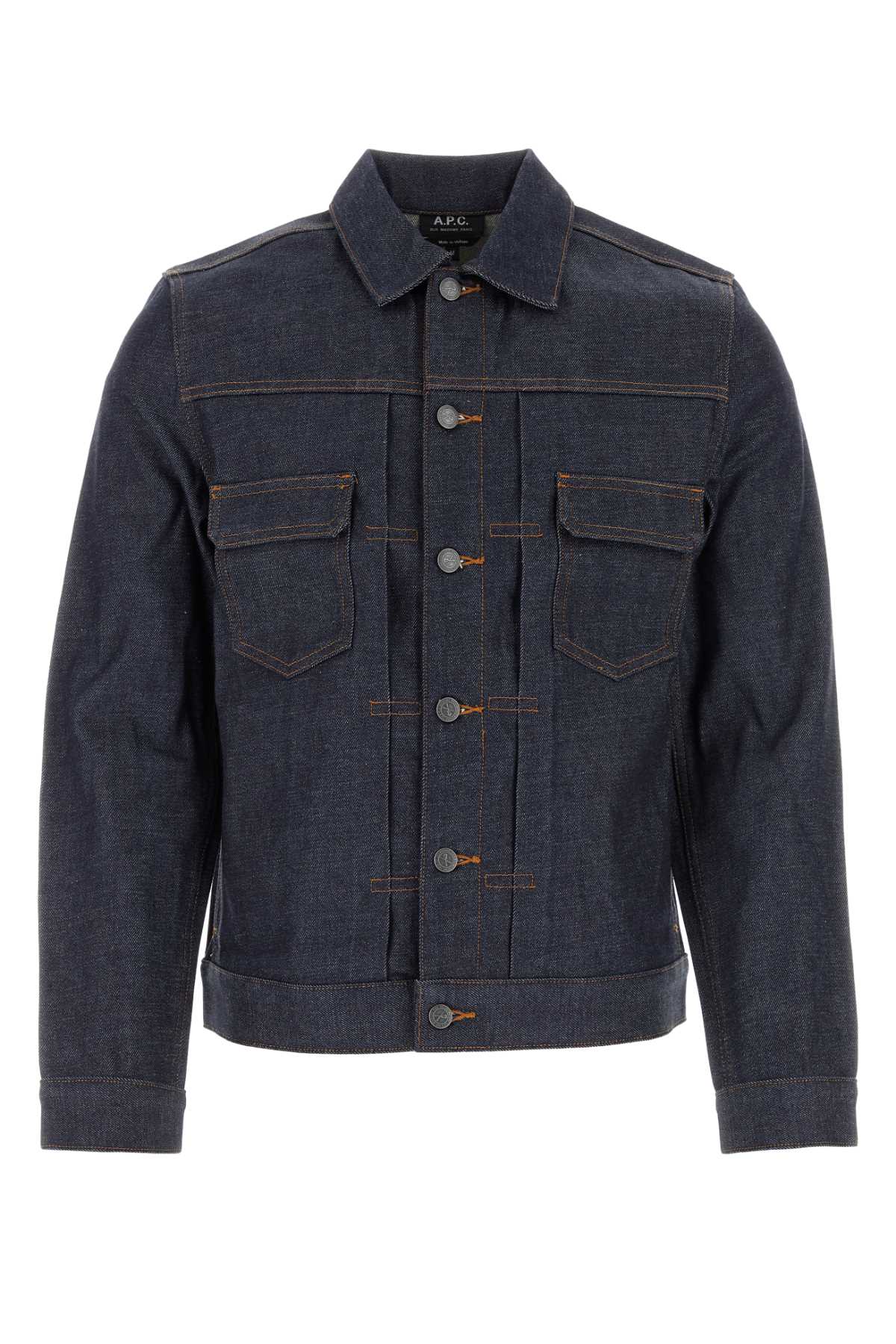 Apc Navy Veste Work Denim Jacket In Blue