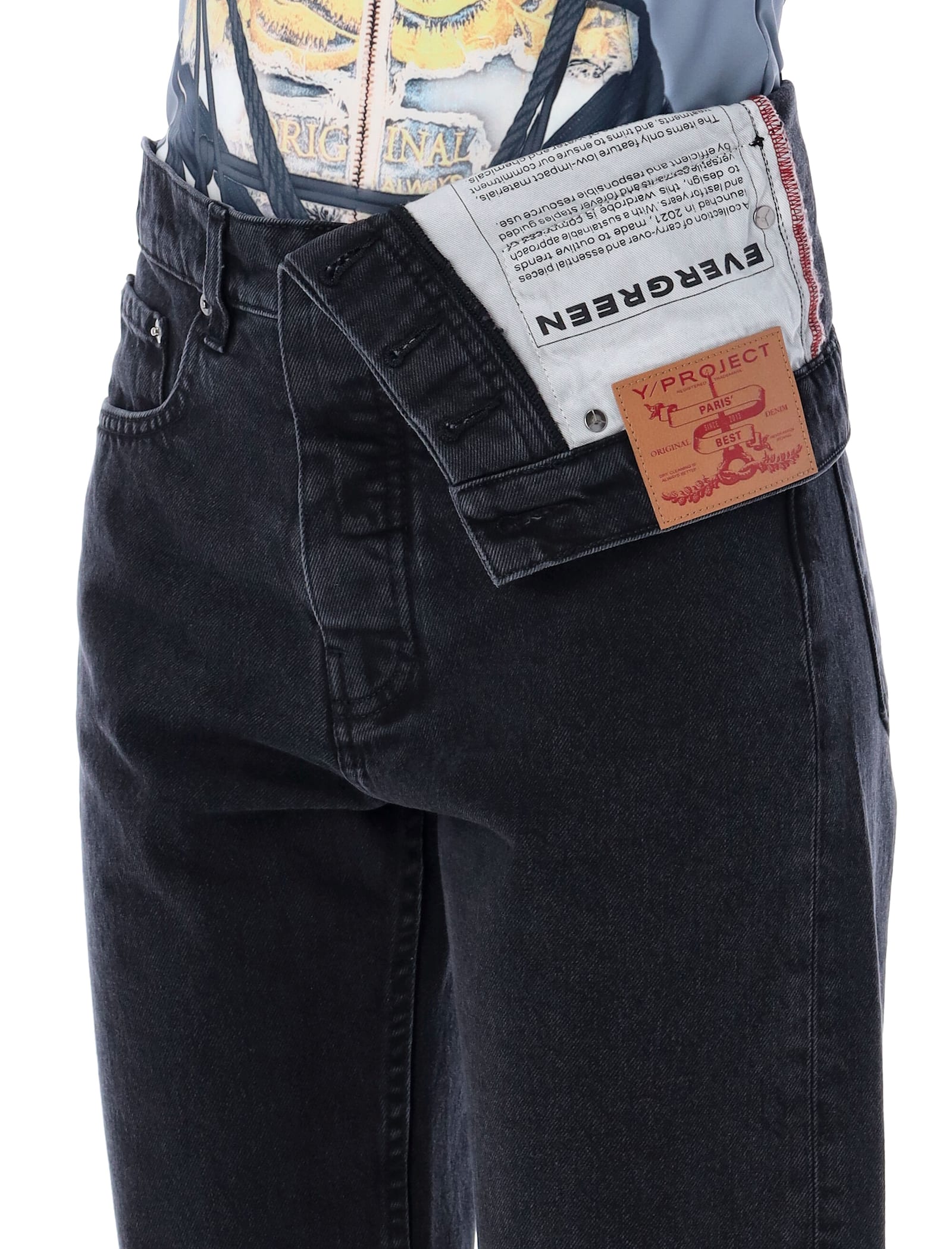 Shop Y/project Asymmetric Waist Jeans In Evergreen Black